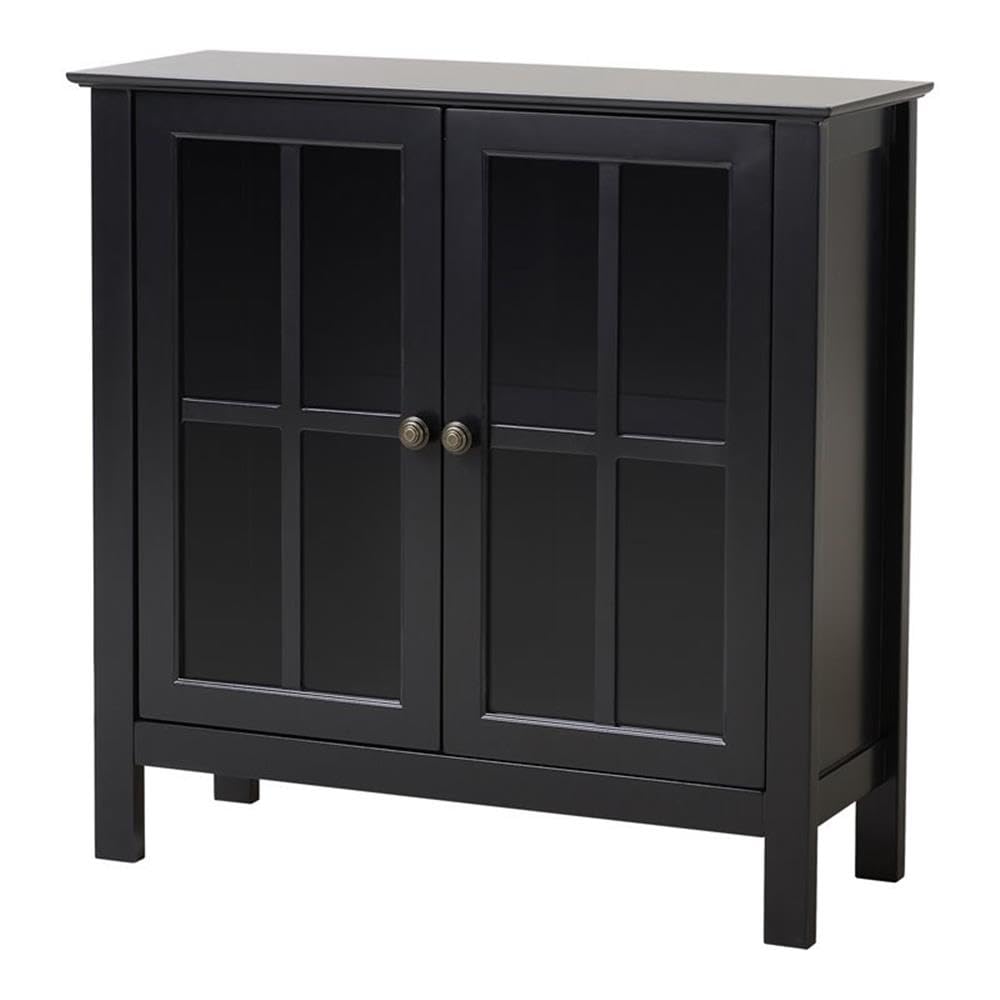 American Furniture Classics 22601 Glass Door Cabinet - Black Painted Display Cabinet for Living Room, Dining Room & Office Storage | Perfect for Showcasing China, Books & Collectibles
