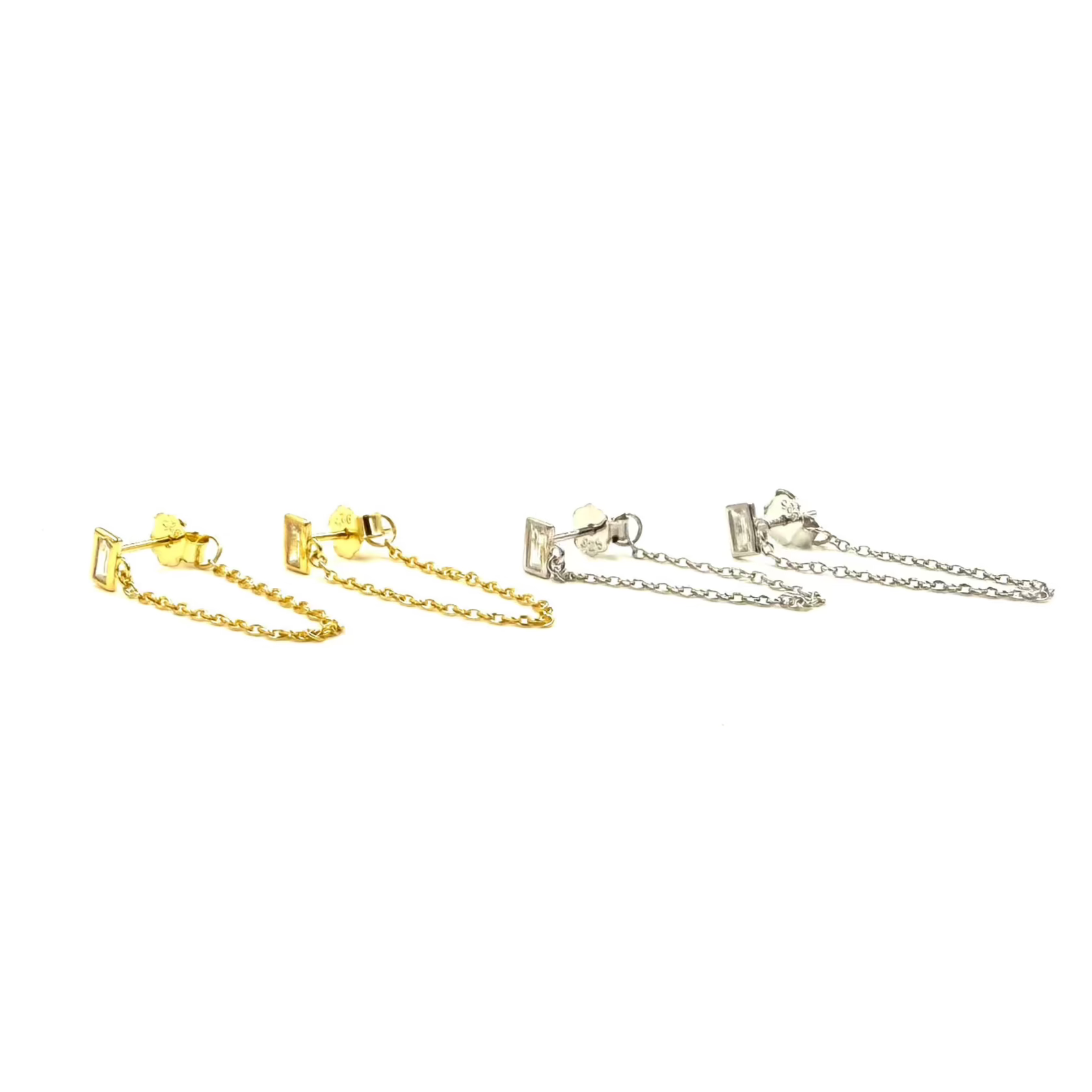 Ashley Gold Sterling Silver Emerald Cut CZ Drop Chain Earrings for Women | Elegant Dangle Earrings for Party, Wedding & Evening Wear