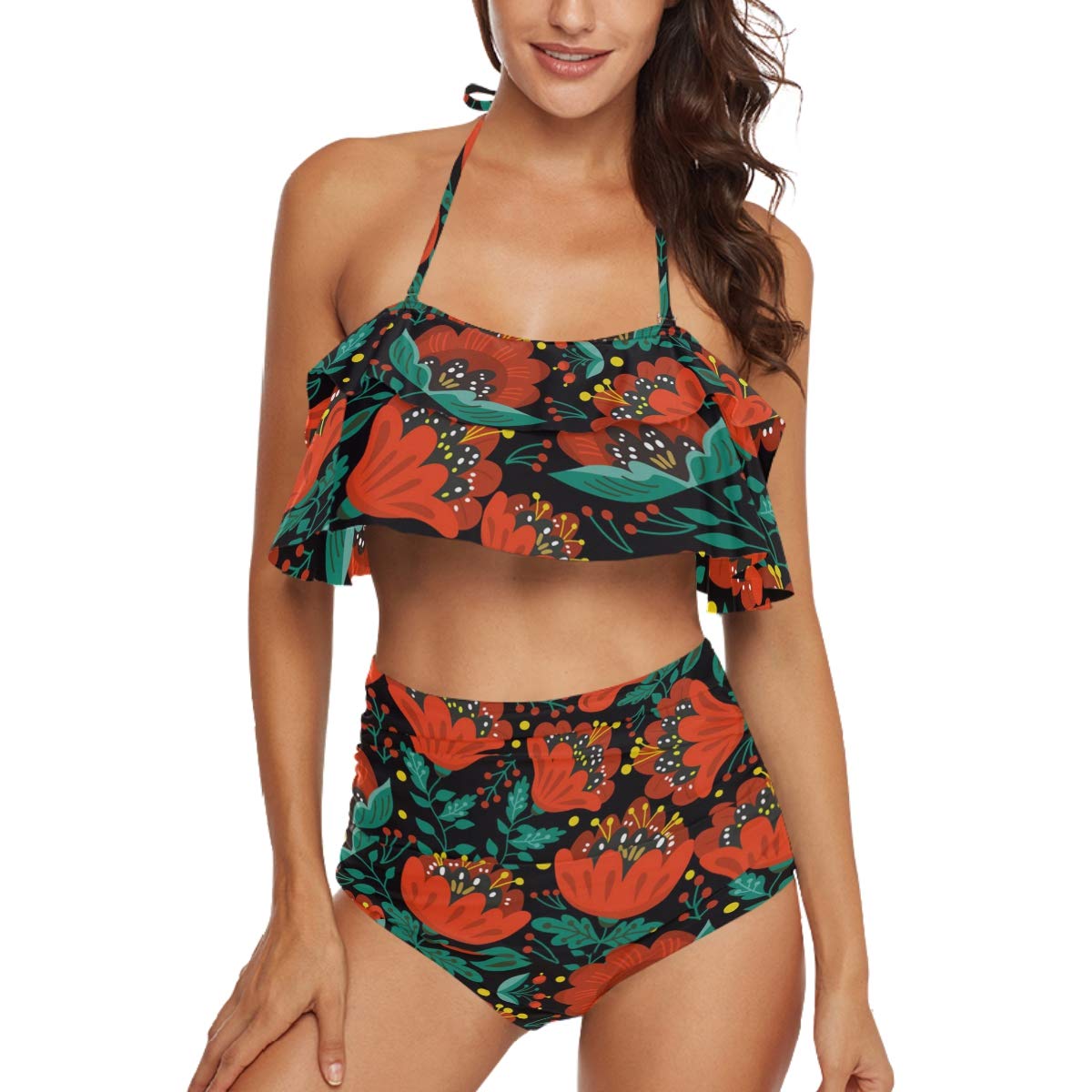 Women's Sexy Ruffled Halter 2-Piece Tankini Swimsuit - Flattering Bikini Set for Beach, Pool & Summer Vacations