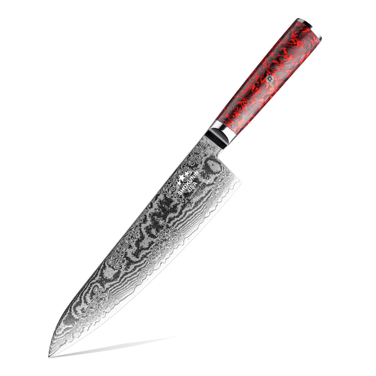 Premium Obsidian Japanese Damascus Steel Chef Knife - Carbon Fiber Handle - Professional Kitchen Knife for Sushi, Meat Cutting & Culinary Arts