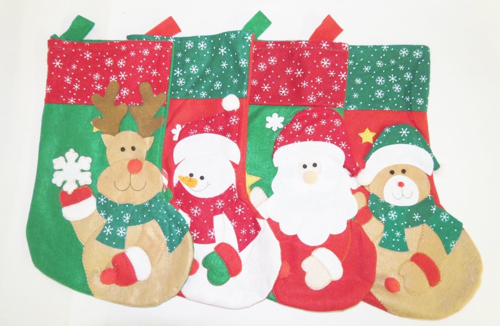 Christmas Character Stockings 4-Pack - Santa, Snowman, Reindeer & Penguin Holiday Decorations for Fireplace, Gift Exchange & Festive Home Decor