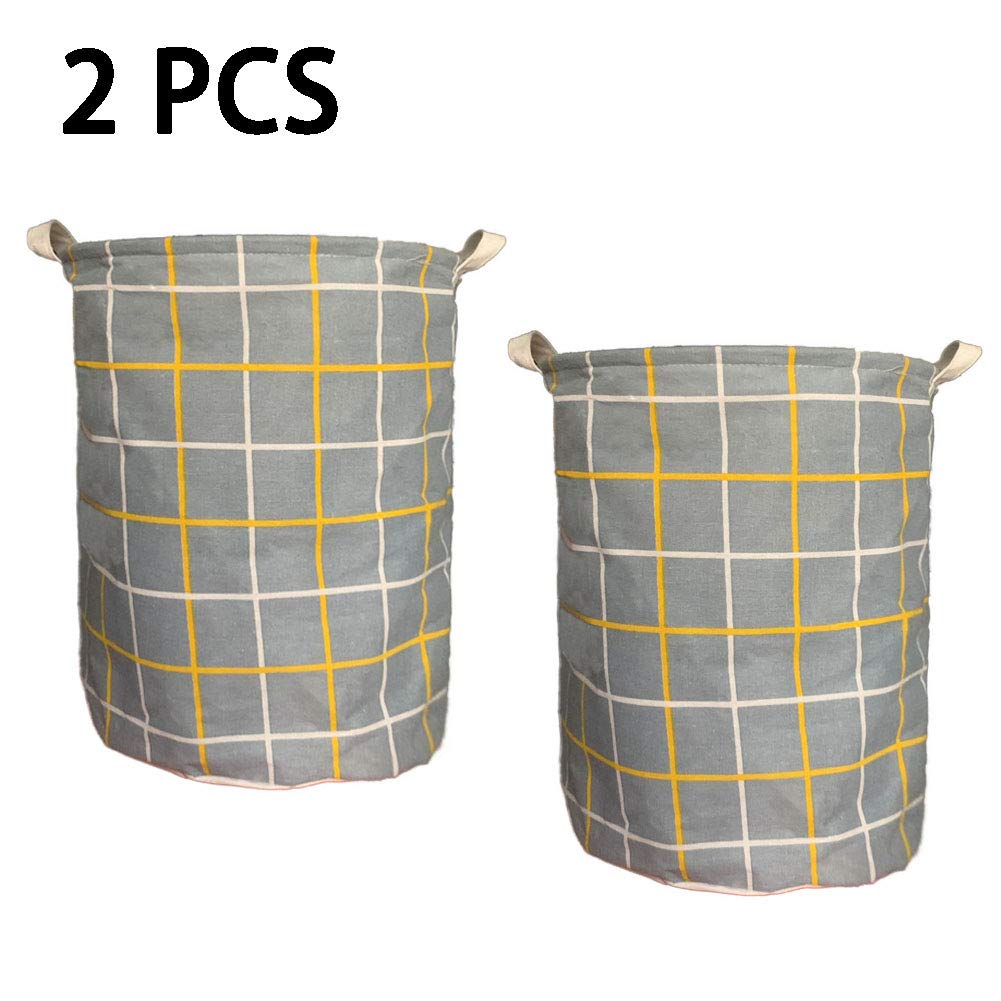 2 Pack Thickened Laundry Hampers with Sturdy Handles - Waterproof Drawstring Cotton Linen Collapsible Storage Basket (17