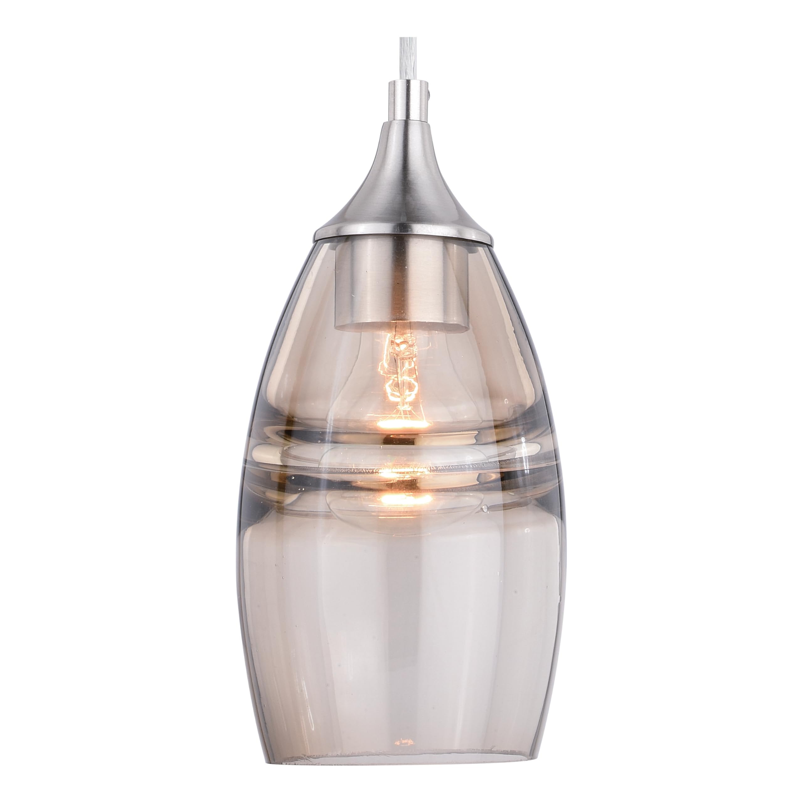VAXCEL Milano Satin Nickel Mini Pendant Ceiling Light with Amber Fog Glass Shade - Modern Dining Room, Kitchen Island & Bedroom Lighting Fixture