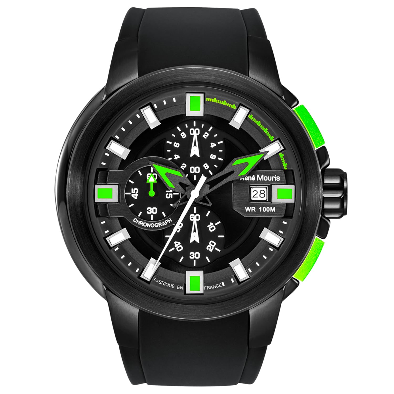 René Mouris Prowler Chronograph Men's Watch - 47MM 316L Stainless Steel Sport Watch with Sapphire Coated Crystal - 100M Waterproof & Silicone Strap - Perfect for Diving, Swimming & Outdoor Activities