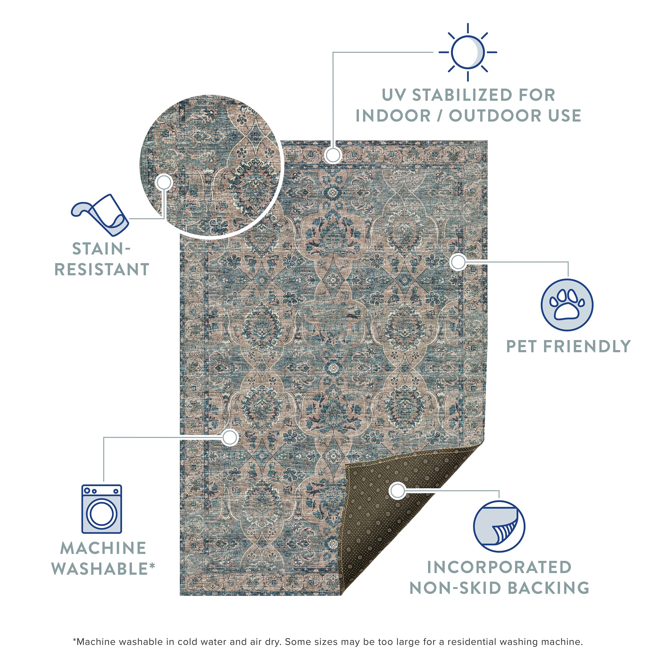 Addison Rugs Sterling AST36 Blue 8' x 8' Area Rug – Soft & Durable Indoor/Outdoor Carpet for Living Room, Bedroom, Patio, or Deck
