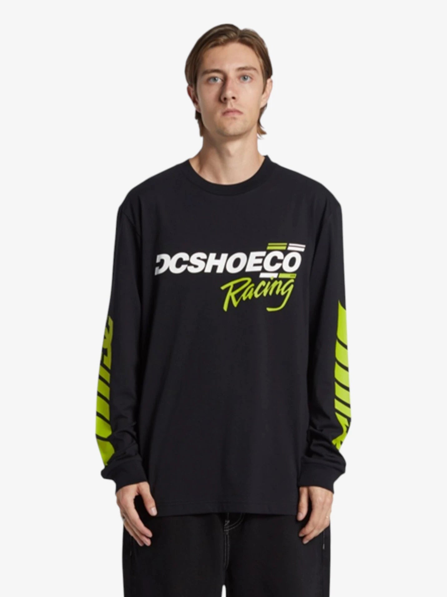 DC Shoes Men's ML Racing T-Shirt - Black | Comfortable Casual Wear for Running, Gym & Street Style