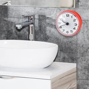 Waterproof Bathroom Clock with Suction Cup - Silent Non-Ticking Wall Clock for Shower, Kitchen & Bathroom (Red) - Perfect for Spa, Gym, Pool Area & Home Decor