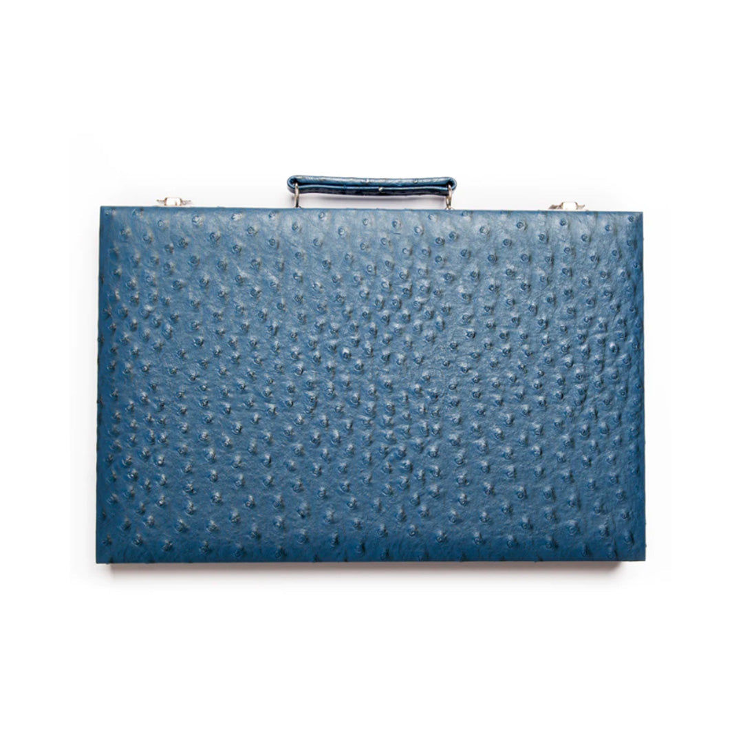 Premium Blue Ostrich Embossed Backgammon Set - Luxury Leather Game Board for Adults, Travel & Home Decor - Perfect for Game Nights, Gifts & Stylish Entertainment