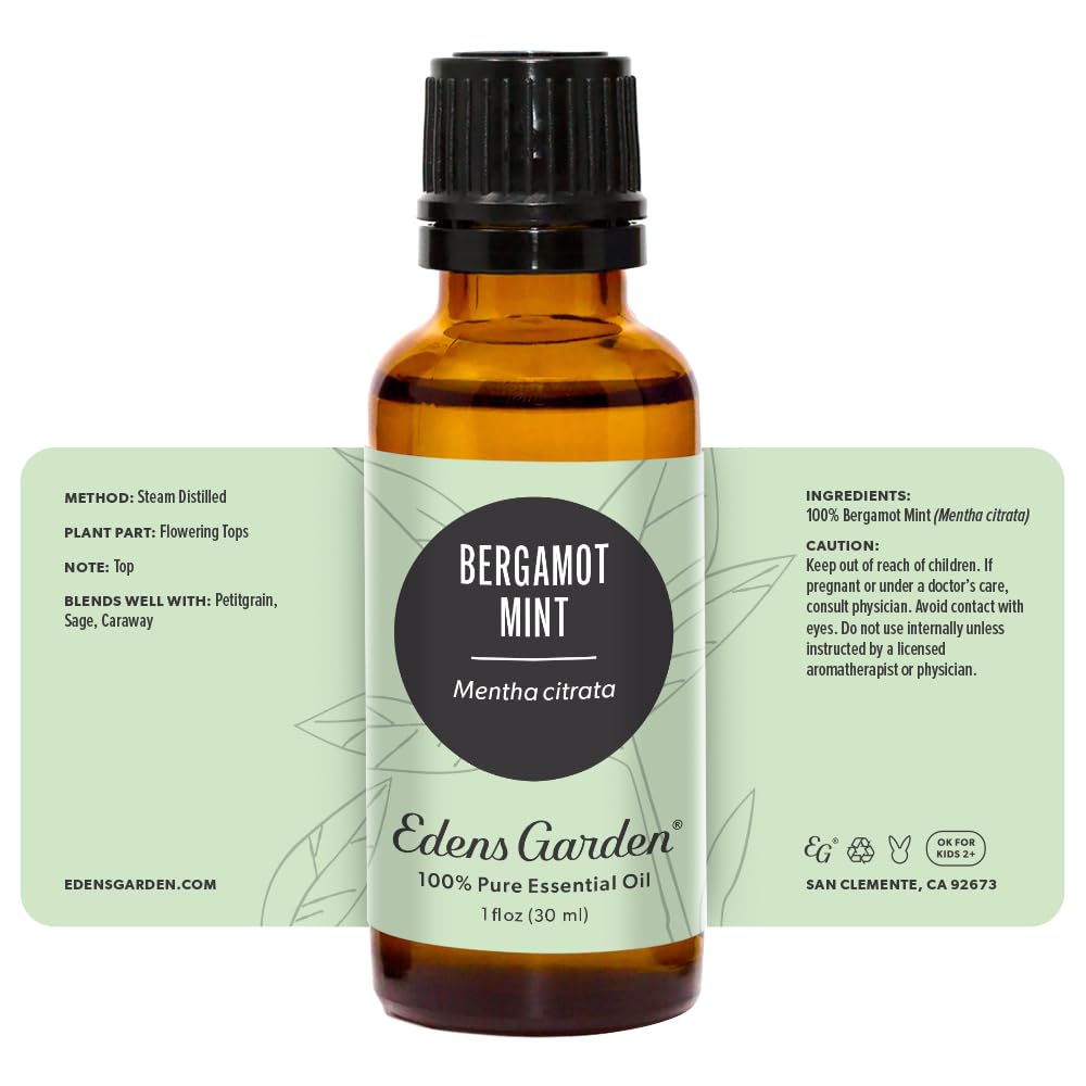 Edens Garden Bergamot Mint Essential Oil - 100% Pure Therapeutic Grade, Undiluted Natural Aromatherapy Oil for Diffusers, Skin Care, Candles & Laundry | Relaxing & Uplifting Scent for Stress Relief, Home Spa & DIY Beauty | 30ml (1 fl oz)