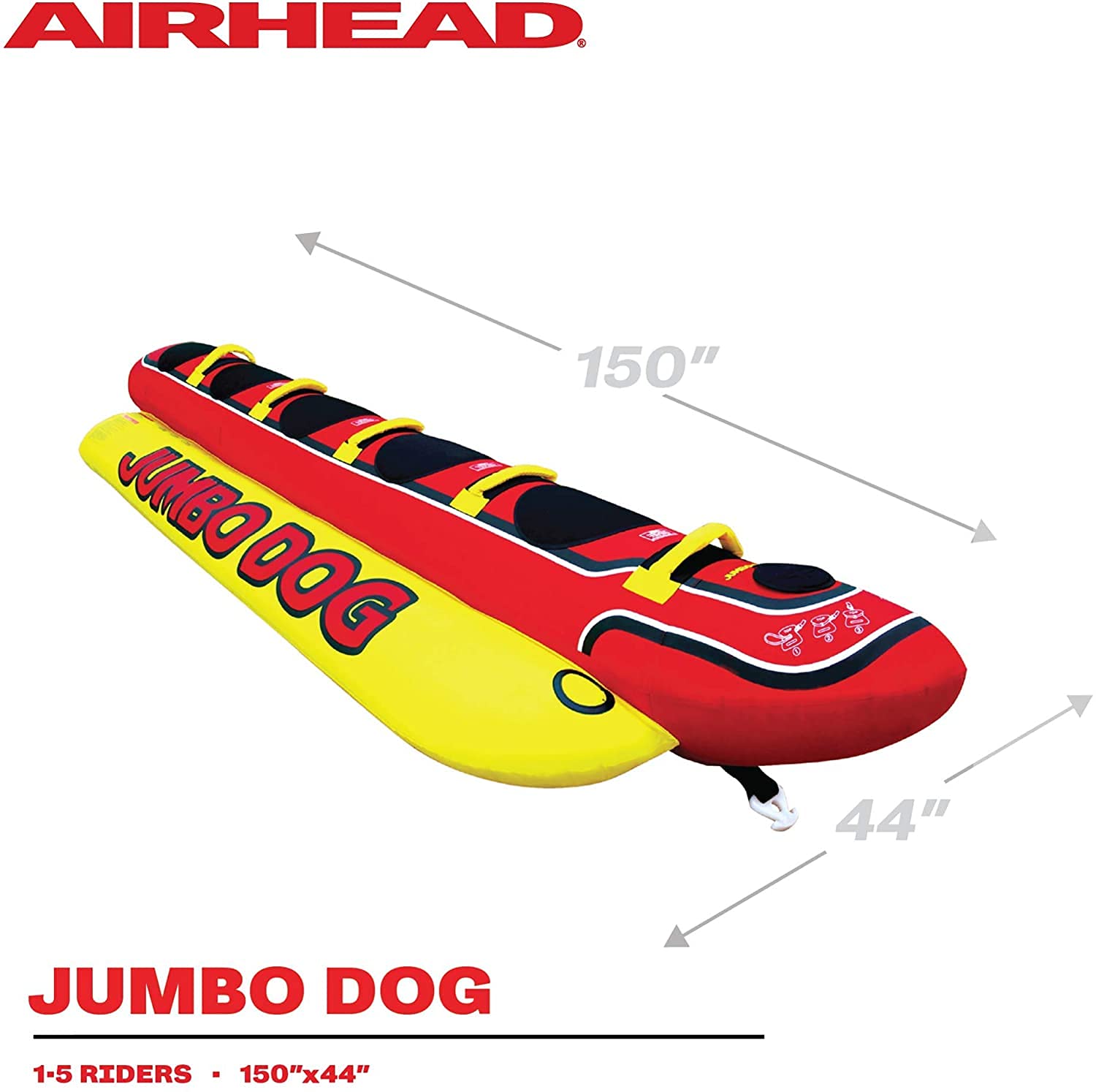 **Airhead Hot Dog Towable Tube for Boating & Water Sports - Durable Neoprene Seat Pads, Double-Stitched Nylon Cover, Boston Valve for Easy Inflation - Perfect for Lake, River & Beach Fun**