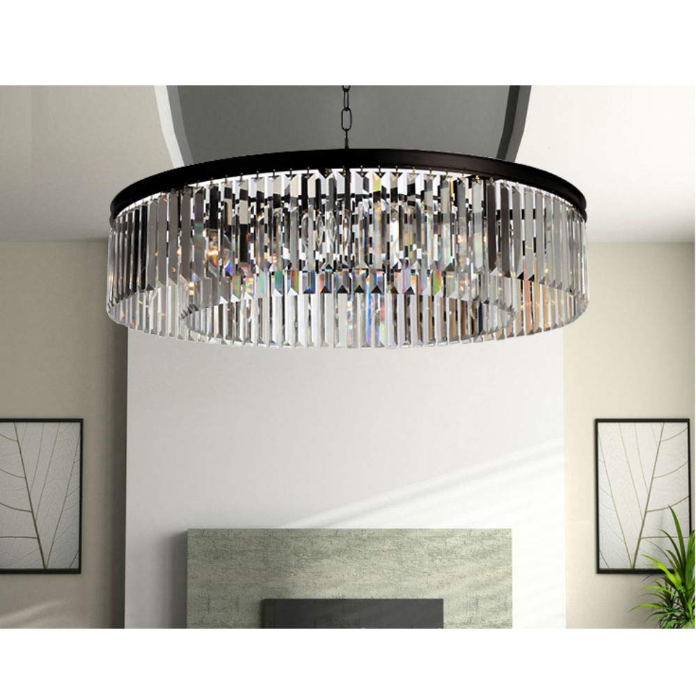 Modern Crystal Chandelier - 8-Light Raindrop Pendant Ceiling Light Fixture with Black Frame Base (27.56