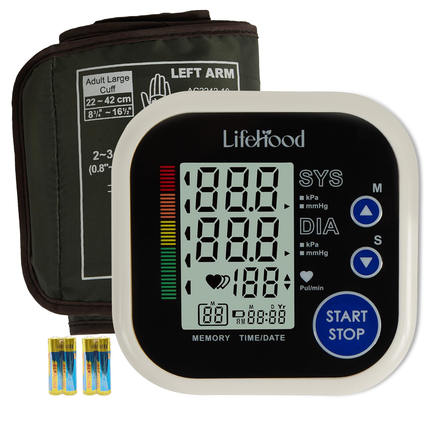 LIFEHOOD Automatic Digital Blood Pressure Monitor for Upper Arm with 22-42cm Adjustable Cuff - Fits Standard to Large Arms, Stores 120 Readings (Black) - Perfect for Home Health Monitoring & Doctor Visits