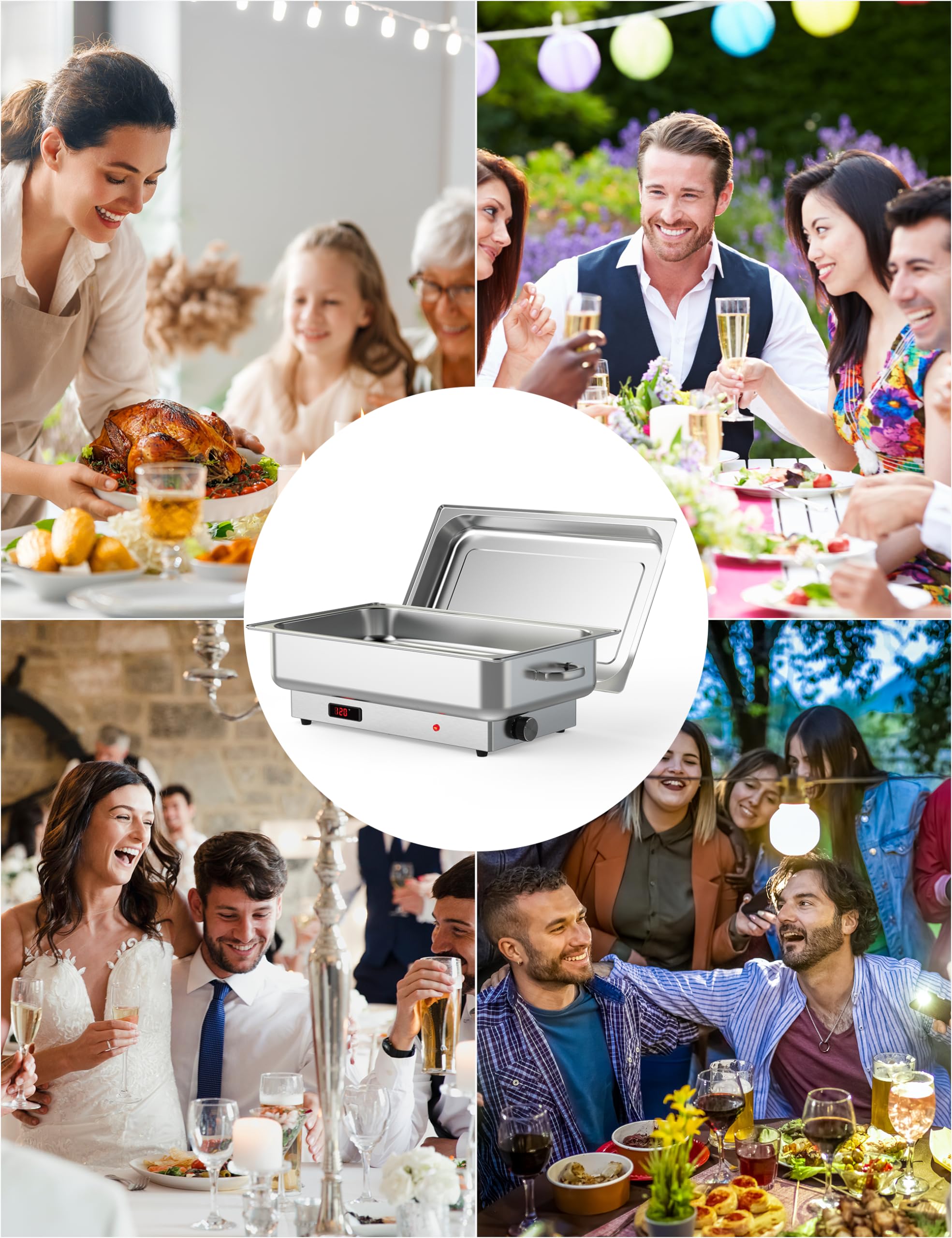 GARVEE 2 Pack Electric Chafing Dish Buffet Set - 9QT Stainless Steel Commercial Food Warmer with Temperature Control Display for Catering, Weddings, Parties, Restaurants & Buffets - Keep Food Warm for Hours