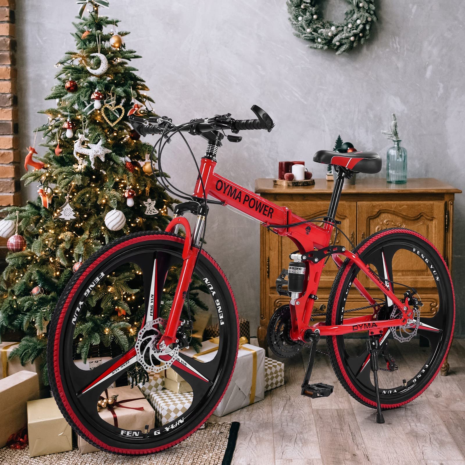 Huokan 26 Inch Foldable Mountain Bike - 21 Speed, Mechanical Disc Brakes, Full Suspension Trail Bike with 3-Knife Wheels for Urban Roads & Mountain Cycling | Perfect for Commuting, Off-Road Adventures & Road Racing