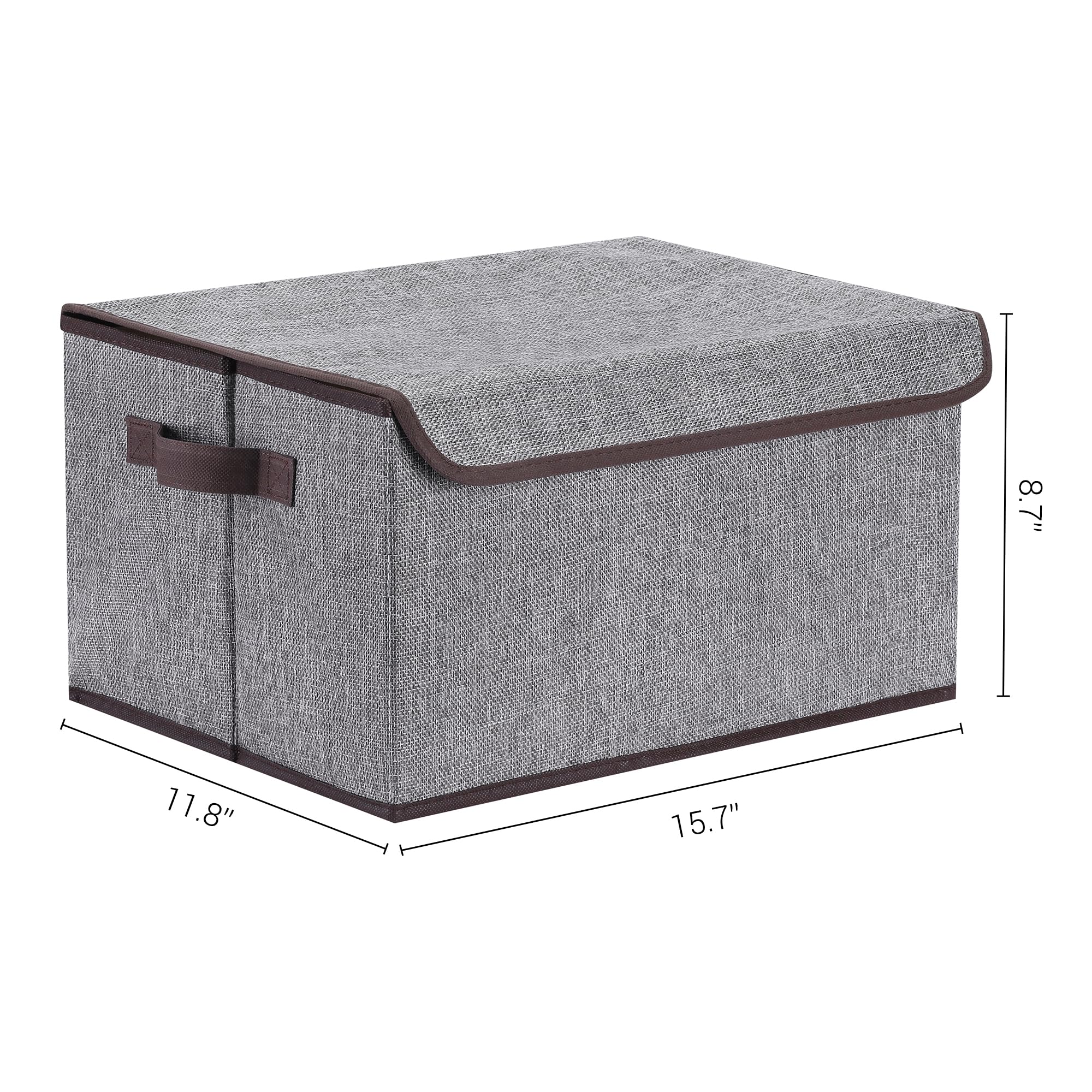 Fabric Storage Bin Cube with Handles & Lid - 15.7x11.8x8.7 Inch Collapsible Organizer Basket for Closet, Shelves, Clothes, Books - Grey - Perfect for Bedroom, Nursery, Office & Home Organization