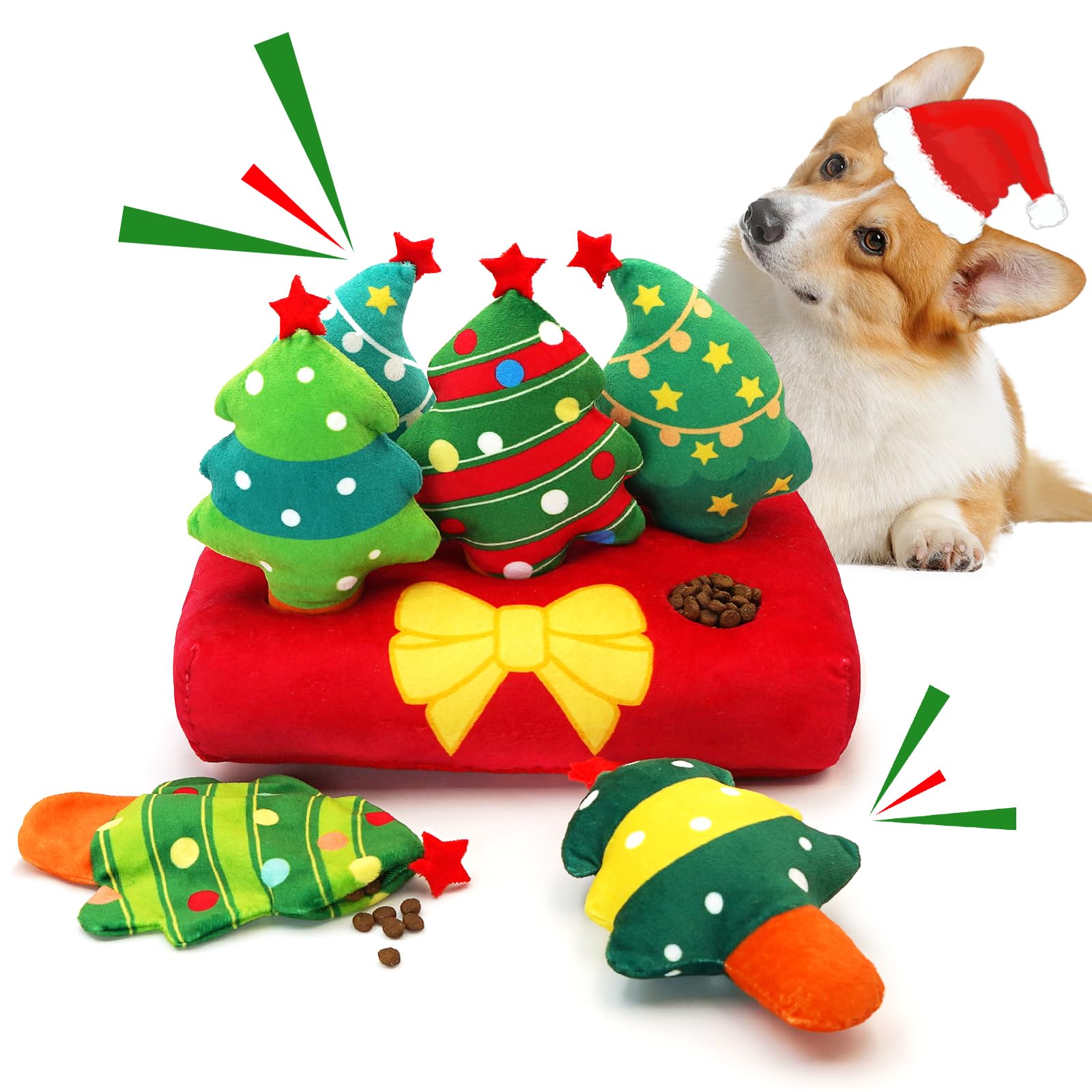 Lepawit Christmas Dog Toys - Interactive Hide & Seek Plush Squeaky Puzzle Toys for Puppies & Small Dogs (6-Pack, Christmas Tree Design) - Perfect for Boredom Relief, Mental Stimulation & Holiday Playtime