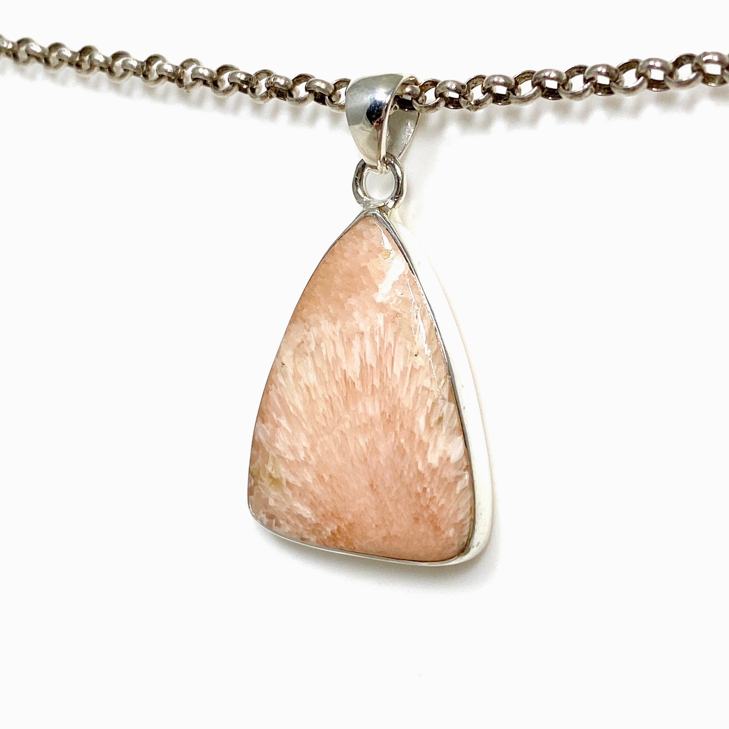 Natural Peach Scolecite Triangle Pendant Necklace KPGJ4524 - Healing Crystal Jewelry for Meditation, Energy Balancing & Spiritual Growth