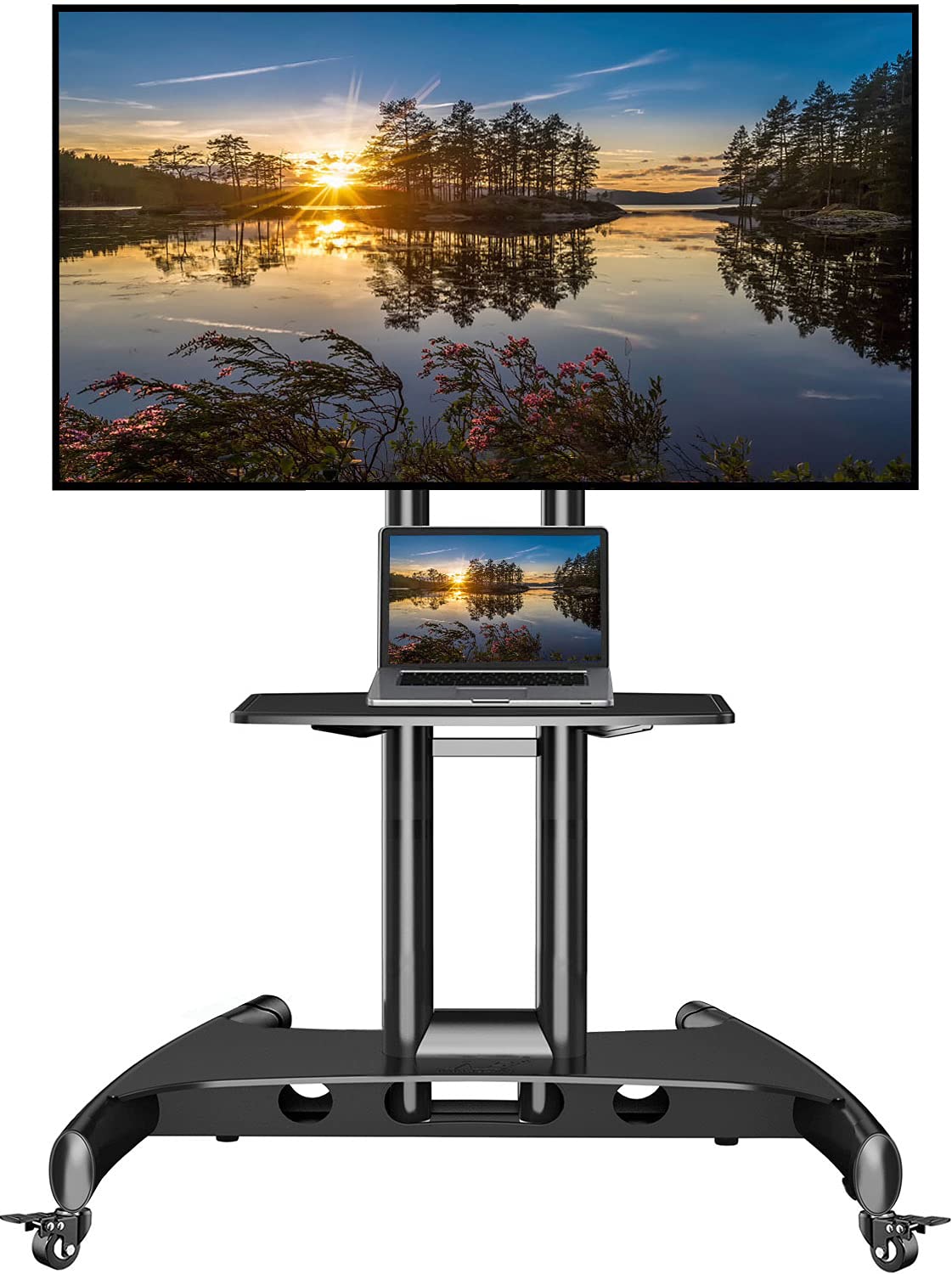 North Bayou Mobile TV Cart Rolling Stand with Wheels for 32-75 Inch LCD LED OLED Plasma Flat Screens up to 100lbs - AVA1500-60-1P (Black) | Perfect for Living Room, Bedroom, or Office TV Setup