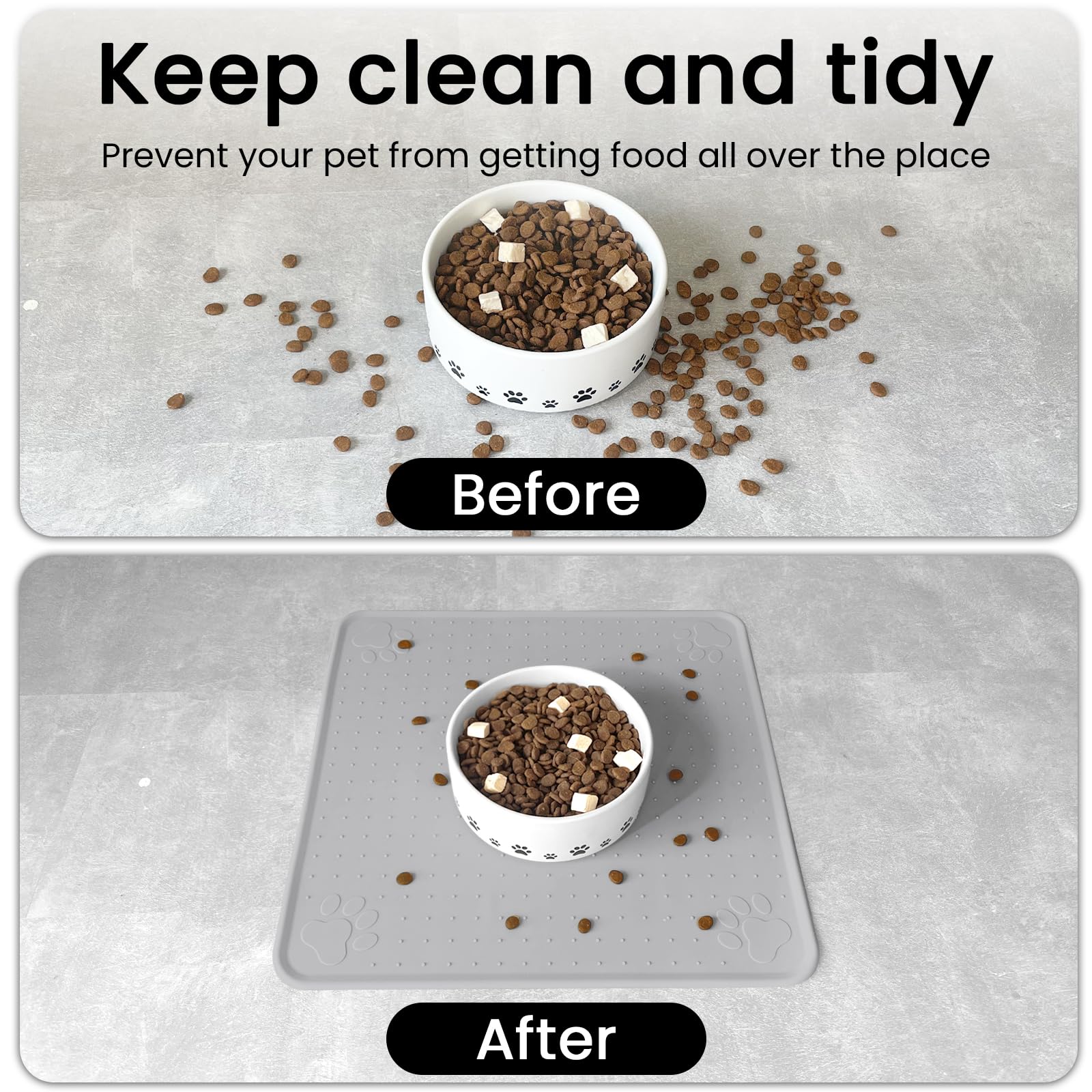 Waterproof Non-Slip Silicone Pet Placemat for Dogs & Cats - 13x13 Inch Grey Feeding Mat to Prevent Food & Water Spills - Perfect for Small & Medium Pets - Ideal for Kitchen, Dining Area & Travel Use