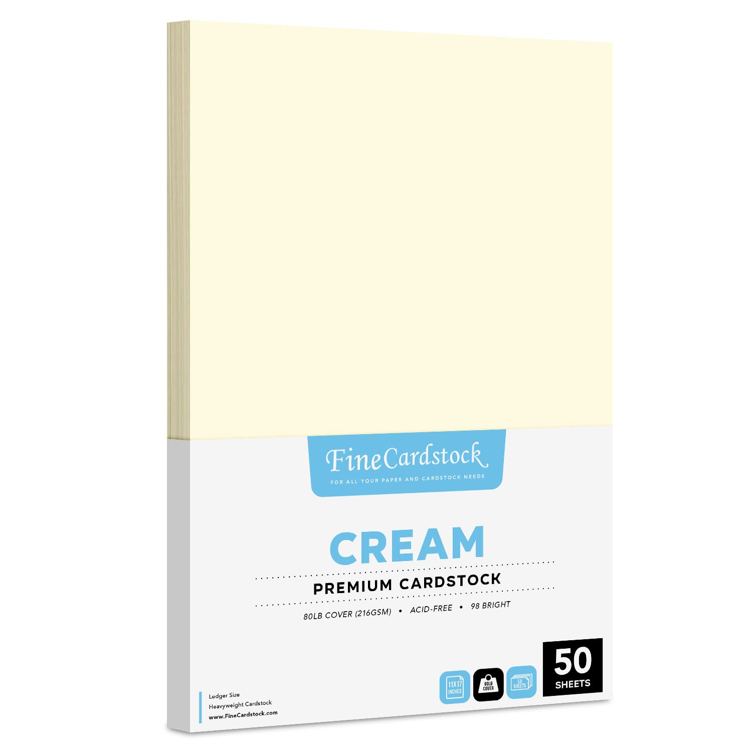 Premium 80lb Cover Smooth Cream Card Stock Paper - 11 x 17 Inches (Tabloid/Ledger Size) - 50 Sheets per Pack (216gsm) - Perfect for Invitations, Business Cards, Brochures & DIY Craft Projects
