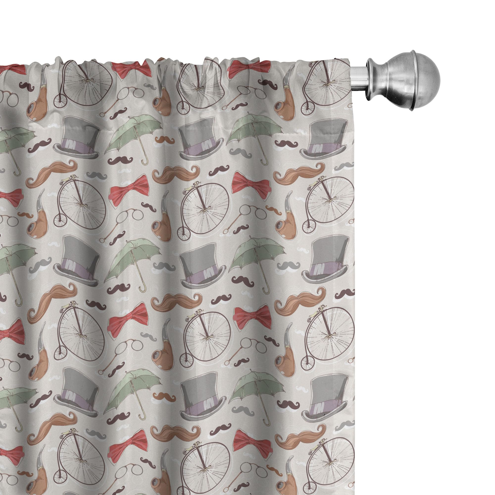 Vintage 1940s Inspired Bicycle Themed Curtains - High-Wheel Bicycle, Lorgnette & Bow Tie Design - 2 Panel Set (28