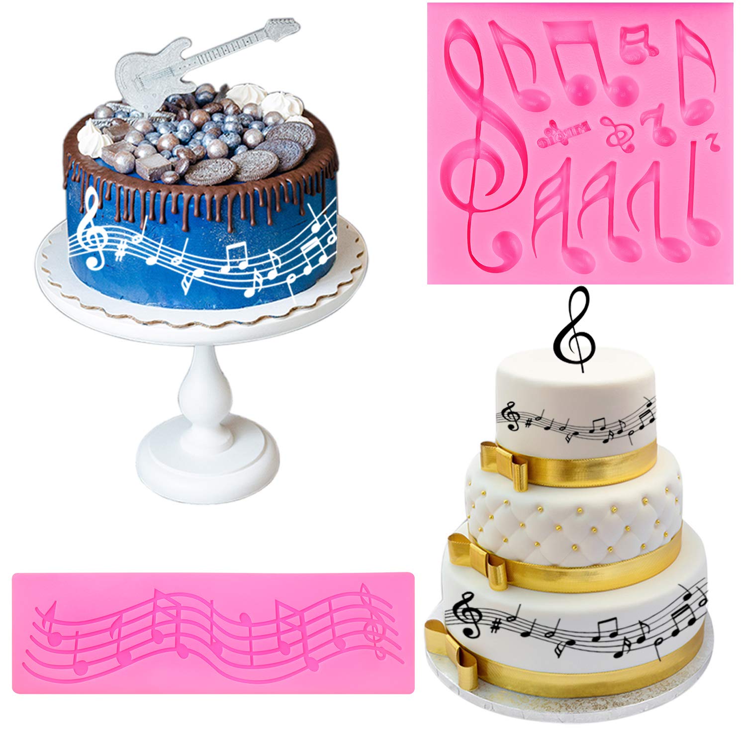 3-Piece Silicone Music Note Fondant Mold Set - Cake Decorating Tools for Musical Theme Cakes, Cookies & Cupcakes (Ideal for Birthday Parties, Wedding Cakes & Baking Enthusiasts)
