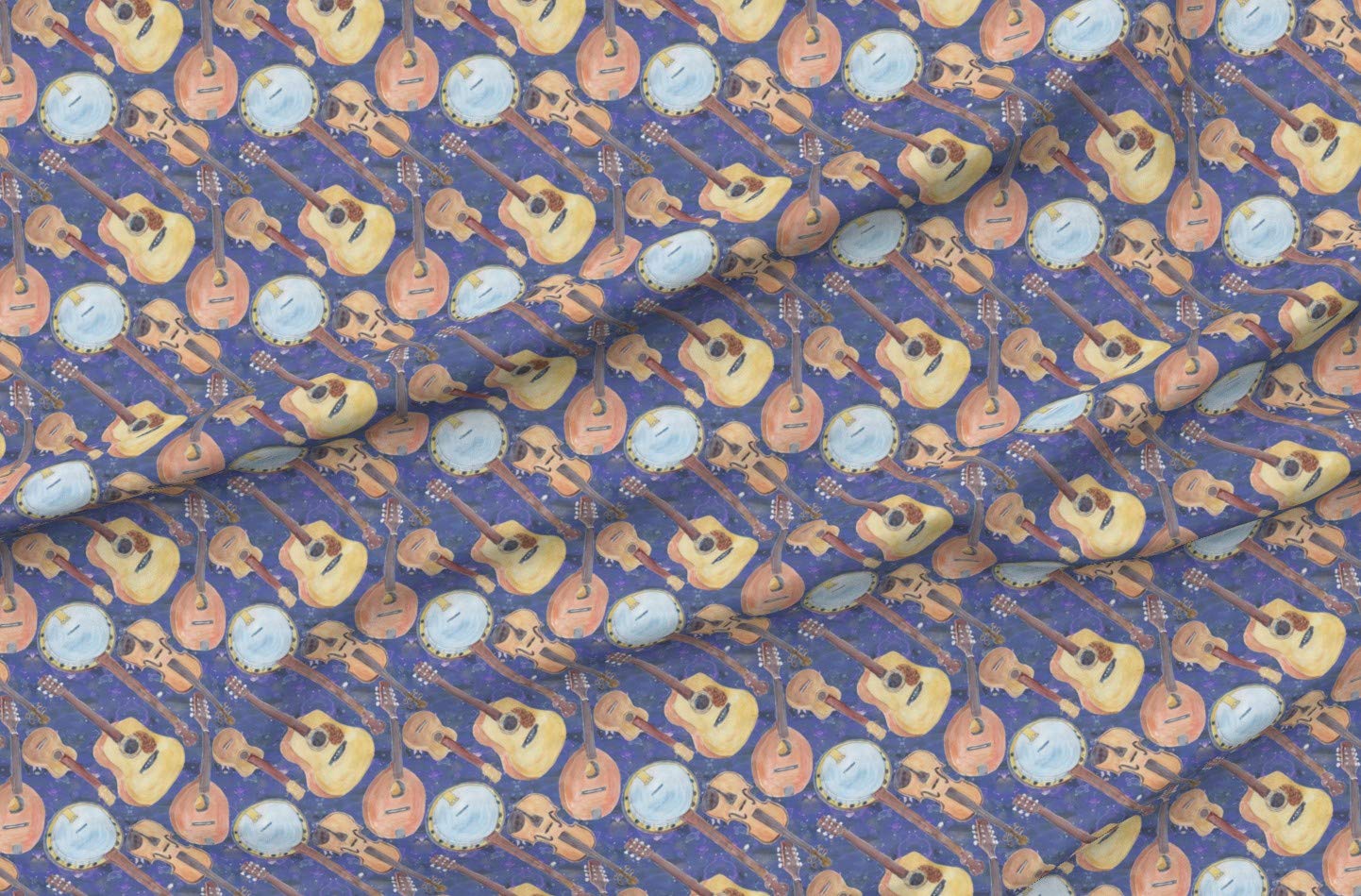 Strings Blue Guitar & Ukulele Printed Petal Signature Cotton Fabric Fat Quarter - Premium Spoonflower Fabric for Sewing, Quilting, Apparel, Crafts & Home Decor | Perfect for DIY Projects, Patchwork & Gift Making