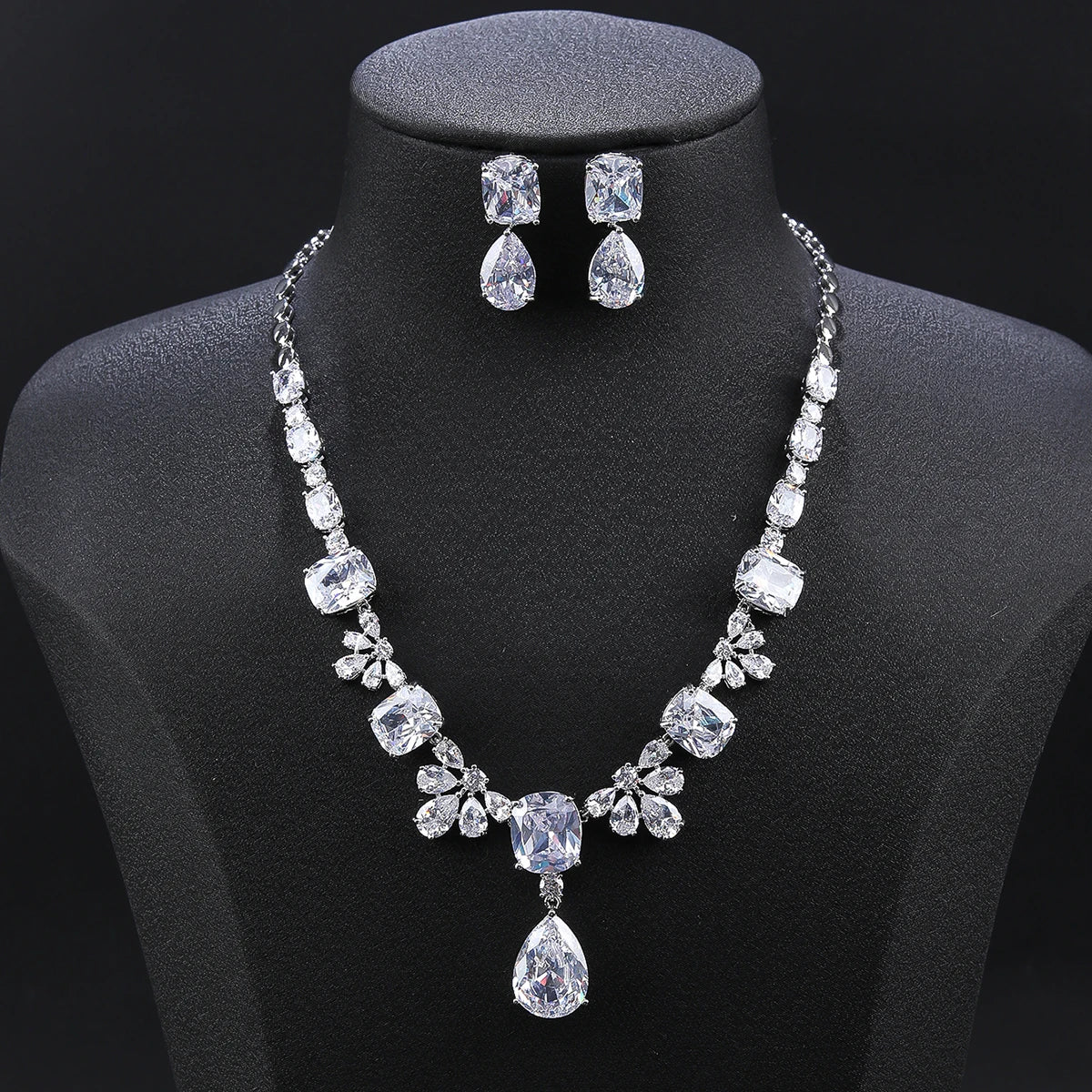 High-Quality Cubic Zirconia Bridal Jewelry Set for Women - Flower Necklace & Earrings Wedding Accessories | Elegant Wedding, Engagement & Special Occasion Jewelry