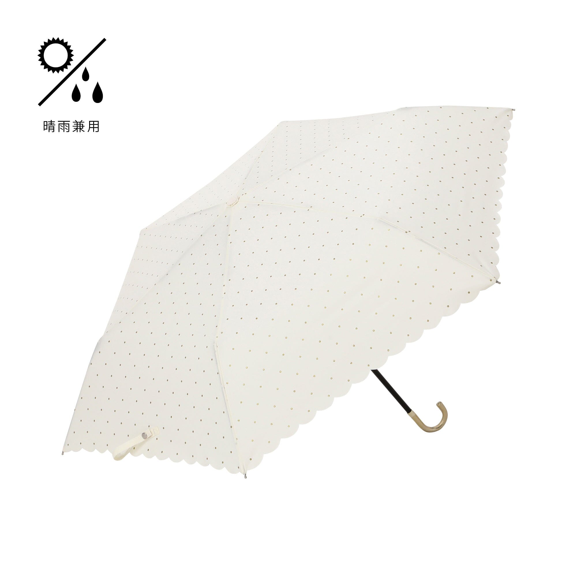 Dot Glitter Heat Cut Folding Umbrella - Stylish White Compact Travel Umbrella for Women, Rain & Sun Protection - Perfect for Commuting, Beach, and Outdoor Events