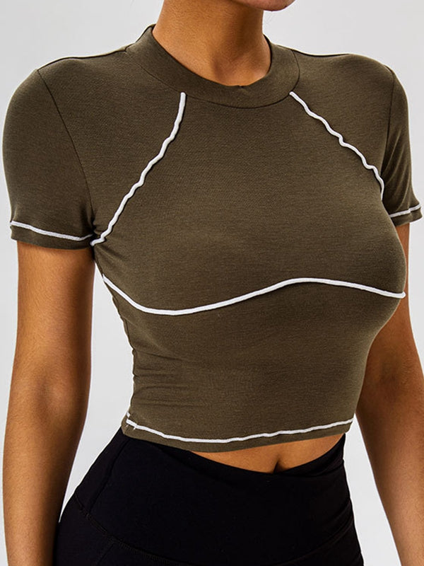 ZASUWA Women's Sexy Contrast Color Striped High Rise Short Sleeve T-Shirt - Perfect for Summer Outfits, Casual Wear & Date Nights