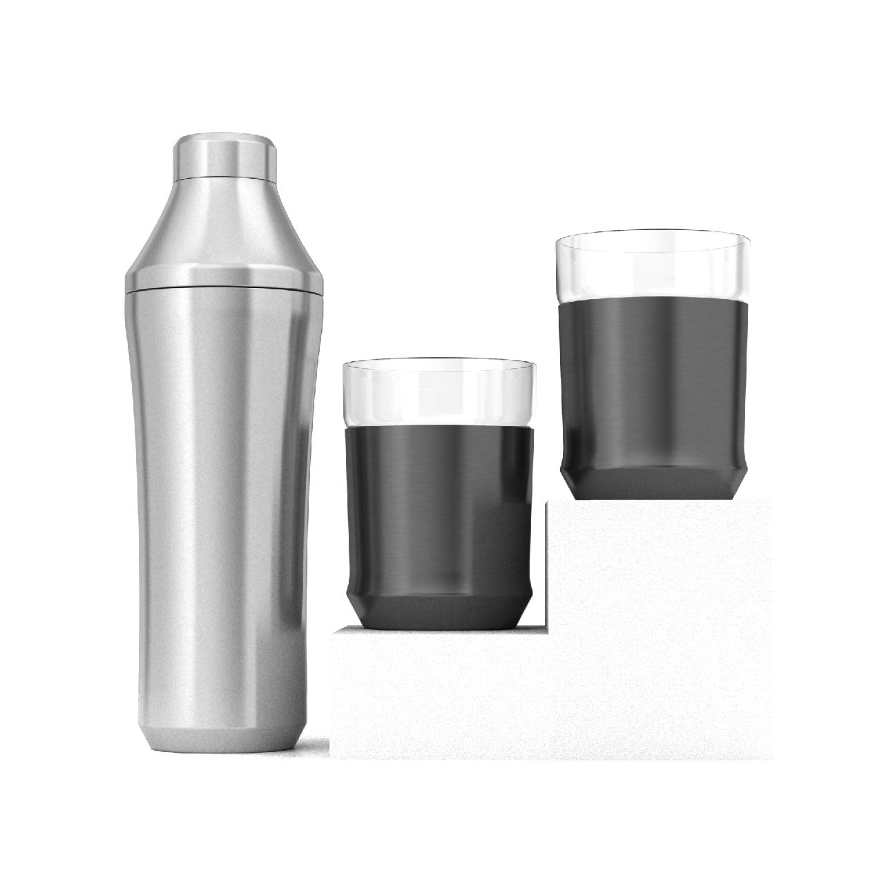 Premium Vacuum Insulated Hybrid Cocktail Shaker Set with Steel Base & Removable Glass Insert - Innovative Measuring System for Home Bars - Perfect for Mixing Martinis, Margaritas & Craft Cocktails at Parties or Professional Bartending