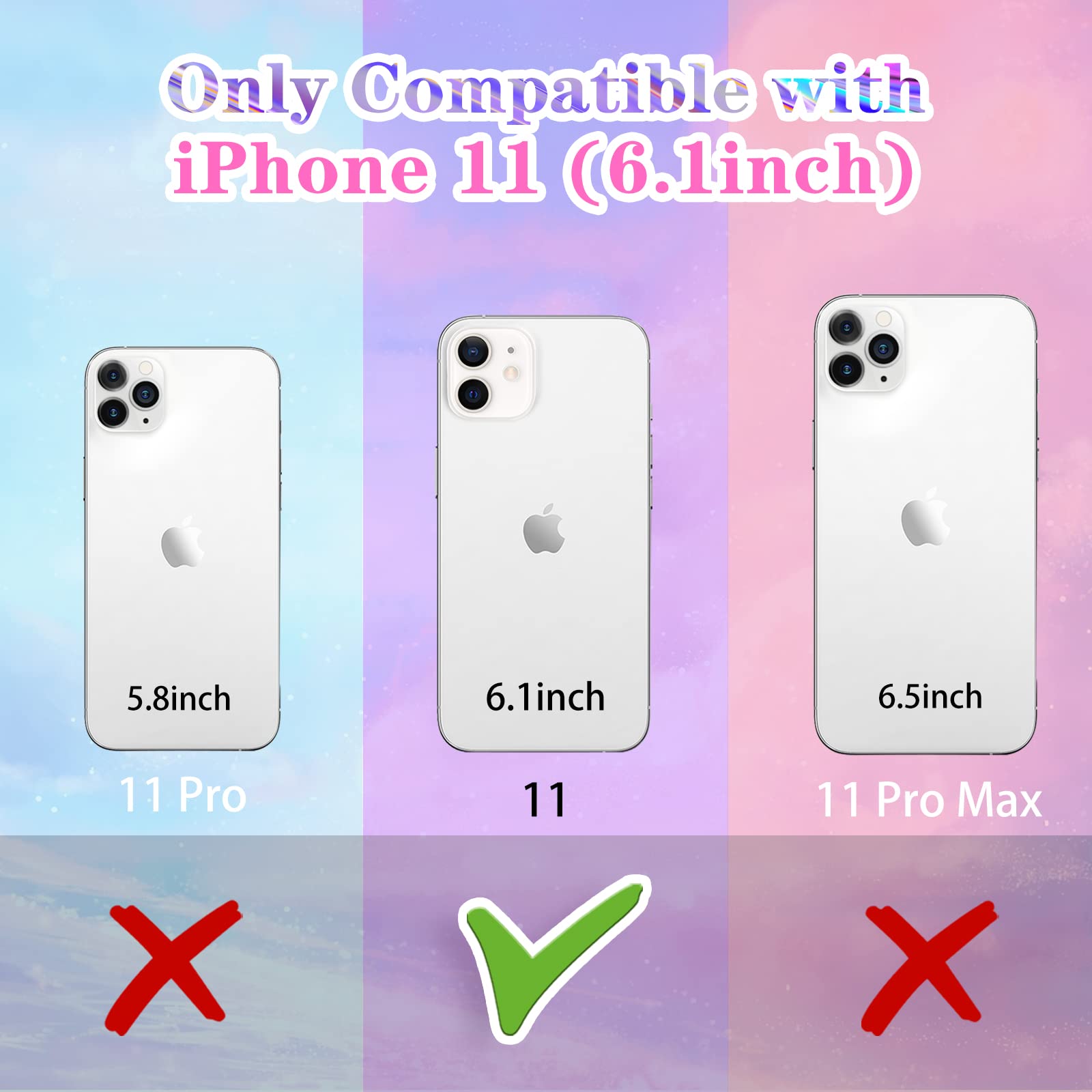 4-in-1 Clear Butterfly Glitter Phone Case for Apple iPhone 11 - Cute Girly Crystal Sparkle Design with Chain, Camera Cover & Screen Protector - Perfect Gift for Women & Teen Girls (School, Party, Daily Use)