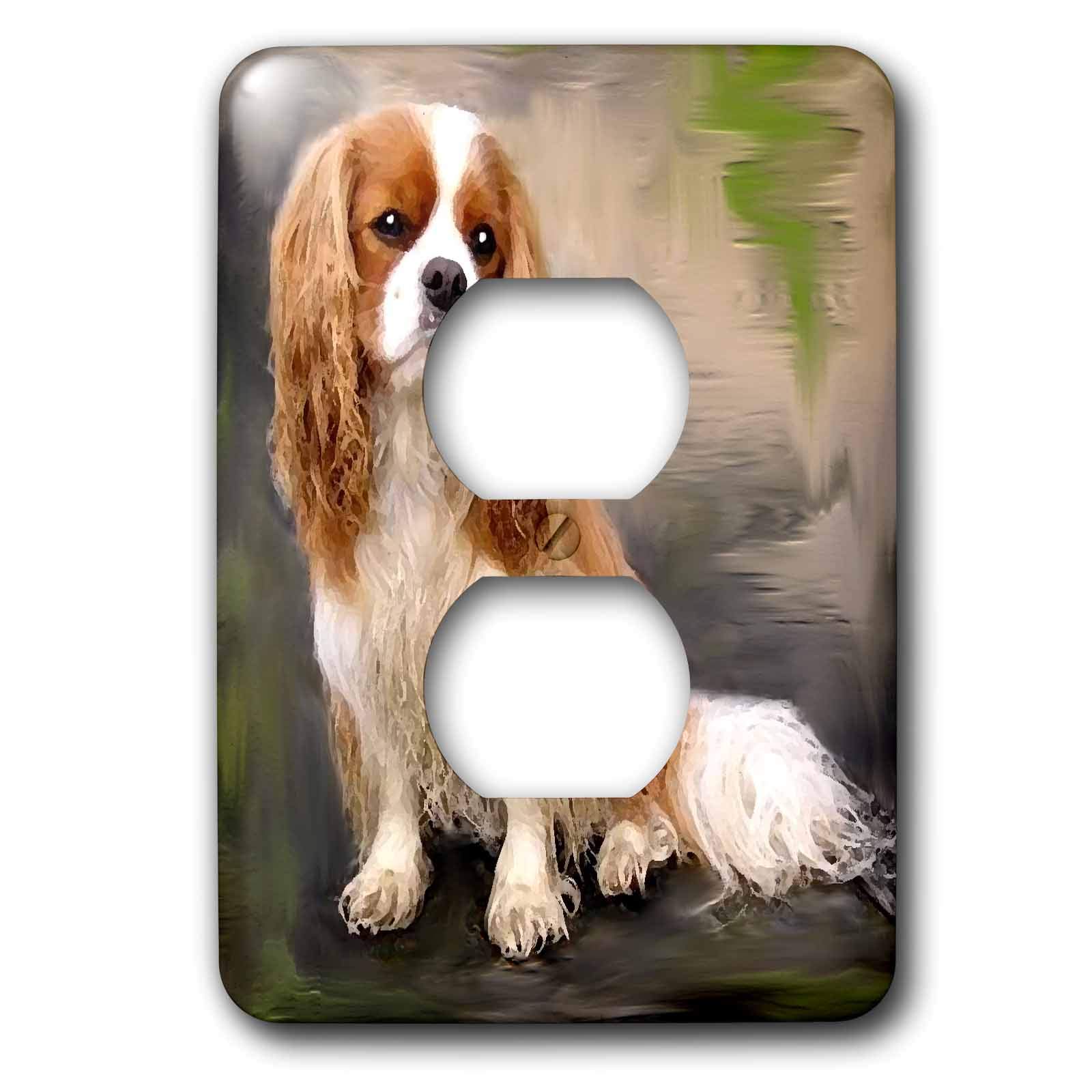 3D Rose Cavalier King Charles Spaniel 2-Outlet Plug Cover - Decorative Electrical Outlet Cover for Home, Office, and Nursery Safety