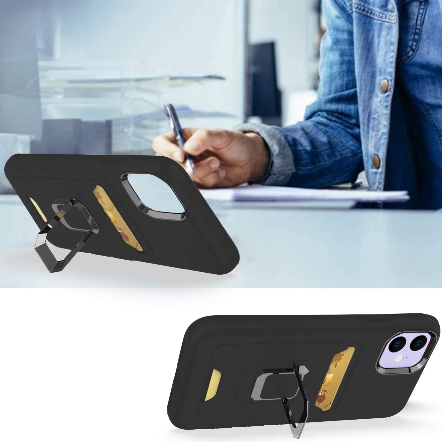 Premium iPhone 11 Case with Tempered Glass Screen Protector & Card Holder - Slim Protective Cover for iPhone 11 (6.1