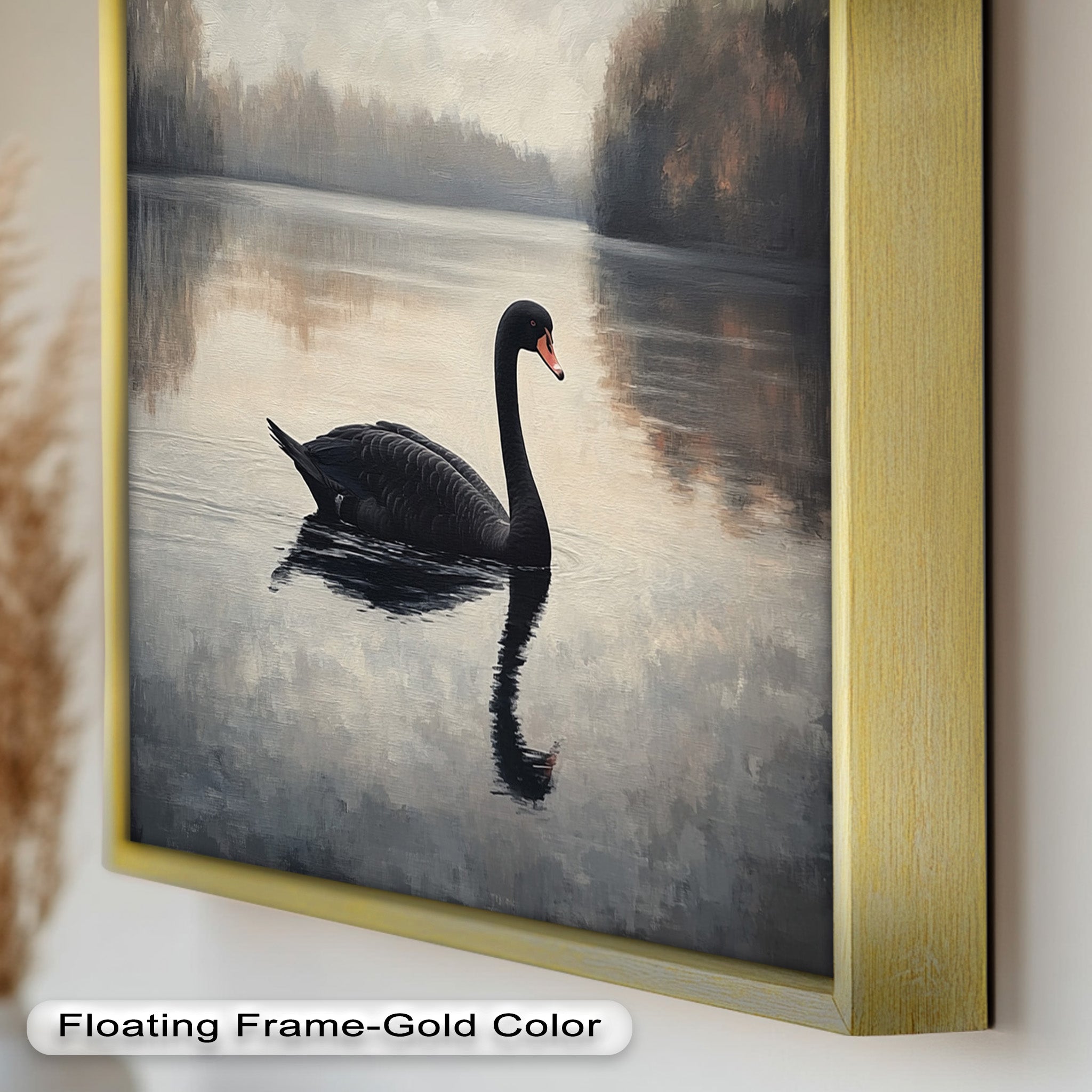 Black Swan at Dusk - Hand Painted Lake Landscape Oil Canvas Artwork - Perfect for Living Room, Bedroom, or Office Wall Decor