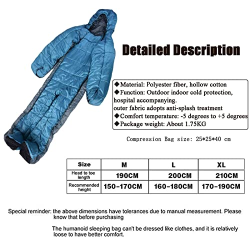 Ultralight Mummy Down Sleeping Bag for Adults - Portable Full Body Sleeping Wear with Arms & Legs - XL Size for Camping, Hiking & Backpacking - Includes Compression Sack for Easy Storage