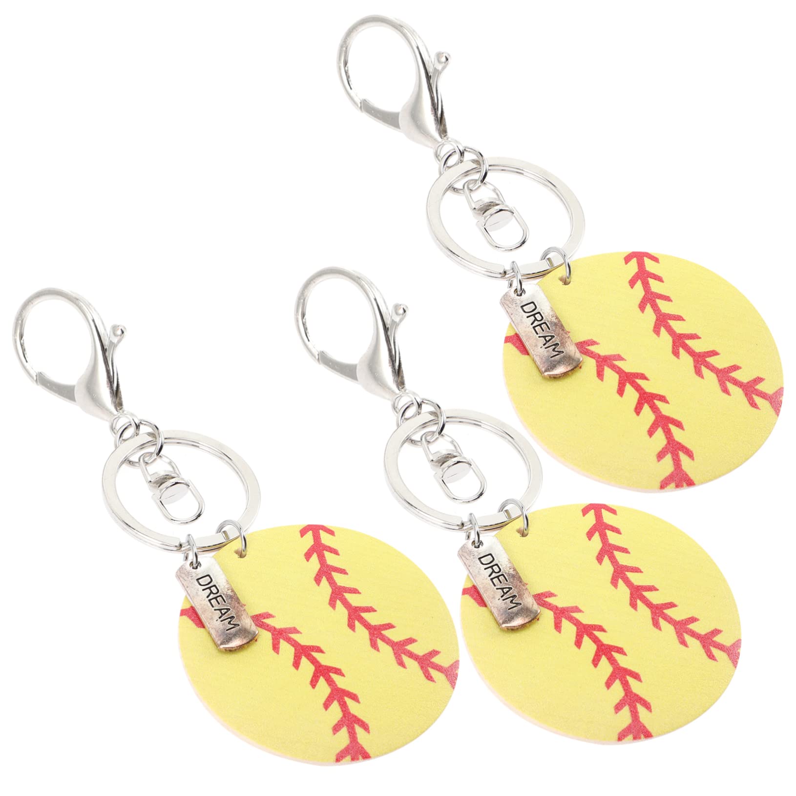 BelliFFY 3 Pack Mini Softball Keychains - Wood & Alloy Keychain Pendants for Boys, Sports Enthusiasts - Lightweight Compact Keyrings for Backpacks, Gifts & Party Favors - Perfect for Baseball Games, Team Events & School Accessories