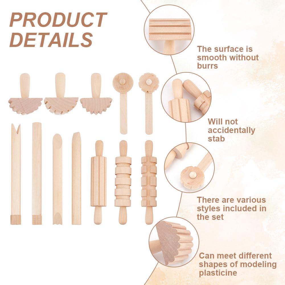 OLYCRAFT 12-Piece Clay and Dough Tool Set - Wooden Rollers, Hammers & Stamps for Pottery, DIY Crafts, and Art Activities | Perfect for Kids Play, Classroom Projects, and Creative Gift Giving