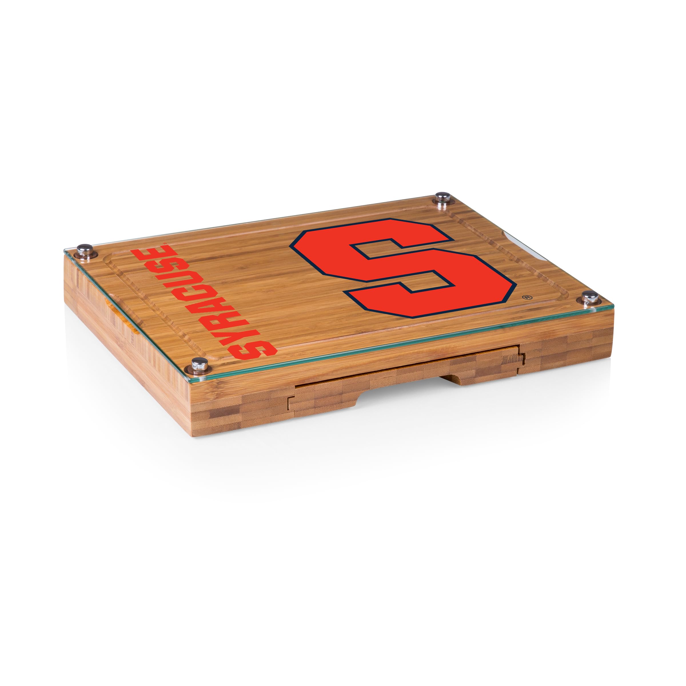 PICNIC TIME NCAA Concerto Glass Top Cheese Board and Knife Set - Bamboo Charcuterie Board with Glass Top Cutting Board for Cheese, Charcuterie, and Appetizers - Perfect for Parties, Picnics, and Entertaining