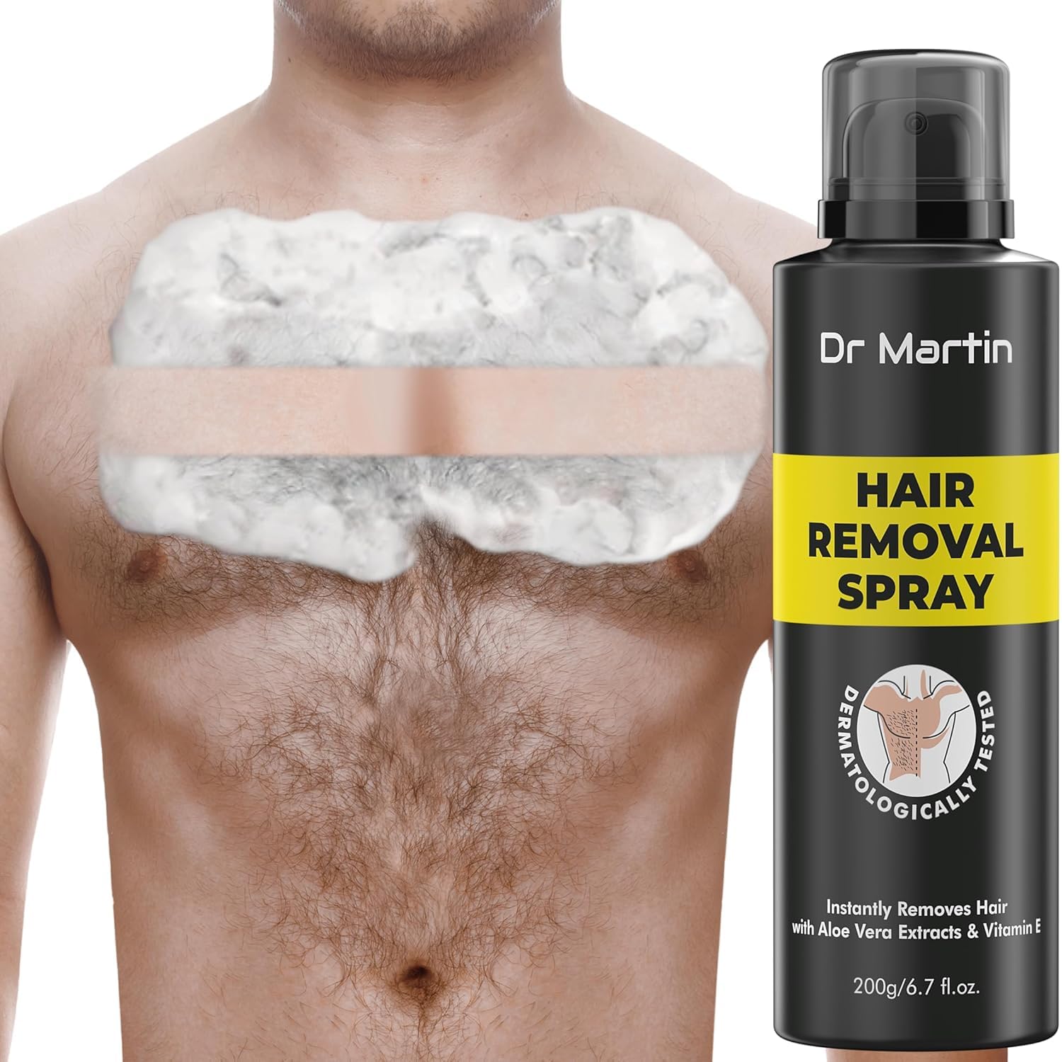 Dr. Martin Hair Remover Spray for Men & Women (200ml) - Painless Body Hair Removal Cream Spray for Back, Chest, Legs, Arms, Underarms & Bikini Area | Smooth Skin for Summer, Beach & Intimate Grooming