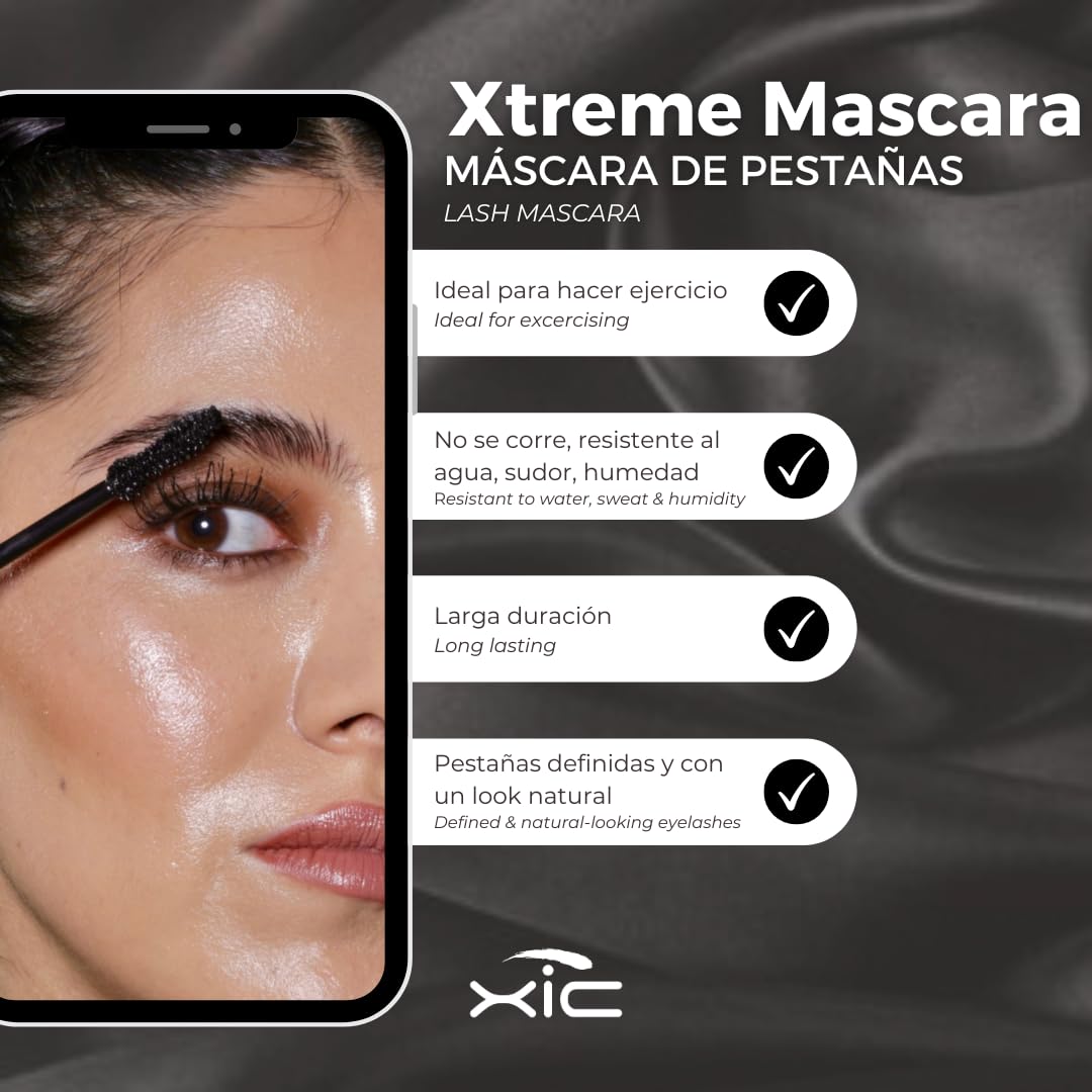 Eyelash & Eyebrow Growth Serum with Professional Mascara - 2 in 1 Kit (1 Enhancer + 1 Xtreme Mascara) for Longer Lashes & Bold Look | Perfect for Athletes & Gym Workouts | XiC Duo Xtreme Beauty Set