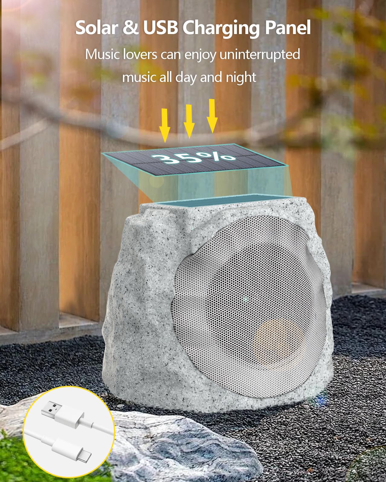 Outdoor Bluetooth Rock Speakers Wireless Waterproof with RGB LED Lights - Perfect for Patio, Pool, Garden, Deck, Backyard & Outdoor Parties (Marble Design, 2 Pack) | Great for BBQs, Beach Days & Summer Gatherings