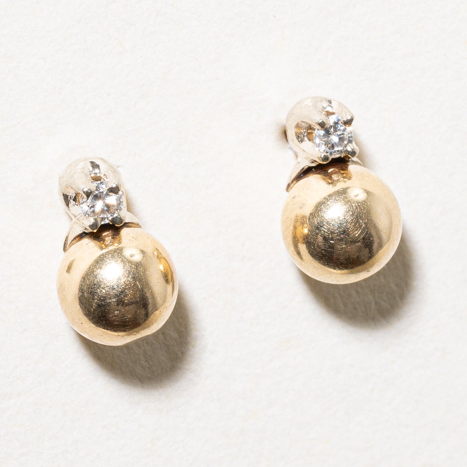 14K Gold Sphere & Diamond Stud Earrings | 0.05ctw Diamond Earrings for Women | Elegant Jewelry Gift for Birthday, Anniversary & Special Occasions
