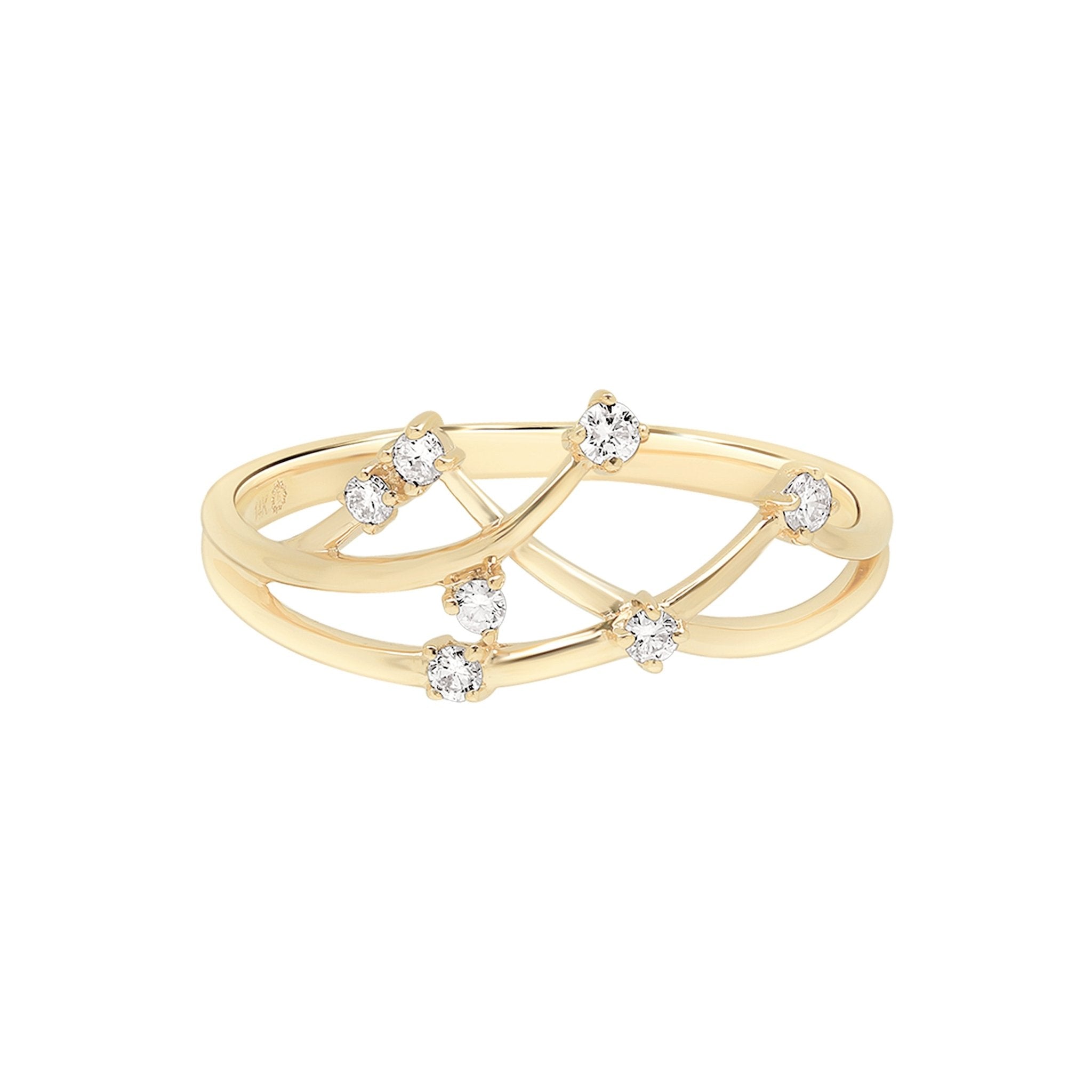 14K Yellow Gold Interlocking Floating Diamond Ring for Women - Elegant Stackable Wedding Band, Anniversary Gift, Everyday Jewelry for Special Occasions