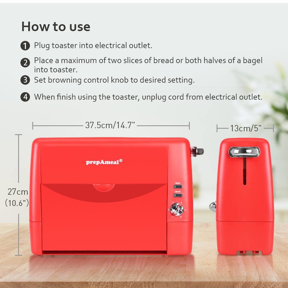 2-Slice Long Slot Toaster with 6 Shade Settings - Extra Wide Slots for Bagels, Waffles & Thick Bread - Bagel/Cancel Function & Removable Crumb Tray - Perfect for Breakfast, Snacks & Pastries (Red)