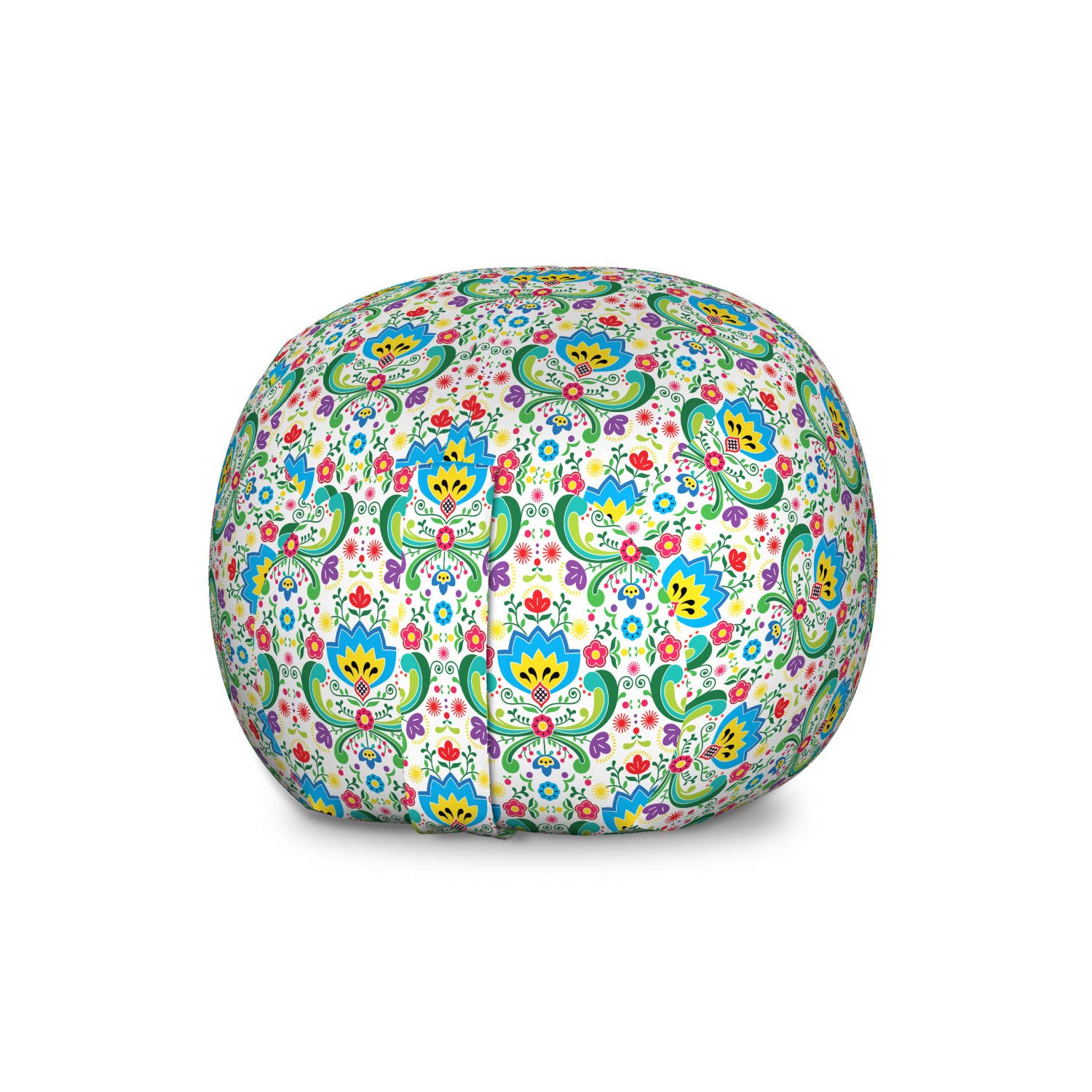 Ambesonne Norwegian Storage Toy Bag Chair - Colorful European Folk Art Pattern, Large Washable Stuffed Animal Organizer | Kids Room Decor, Playroom Storage, Nursery Organization