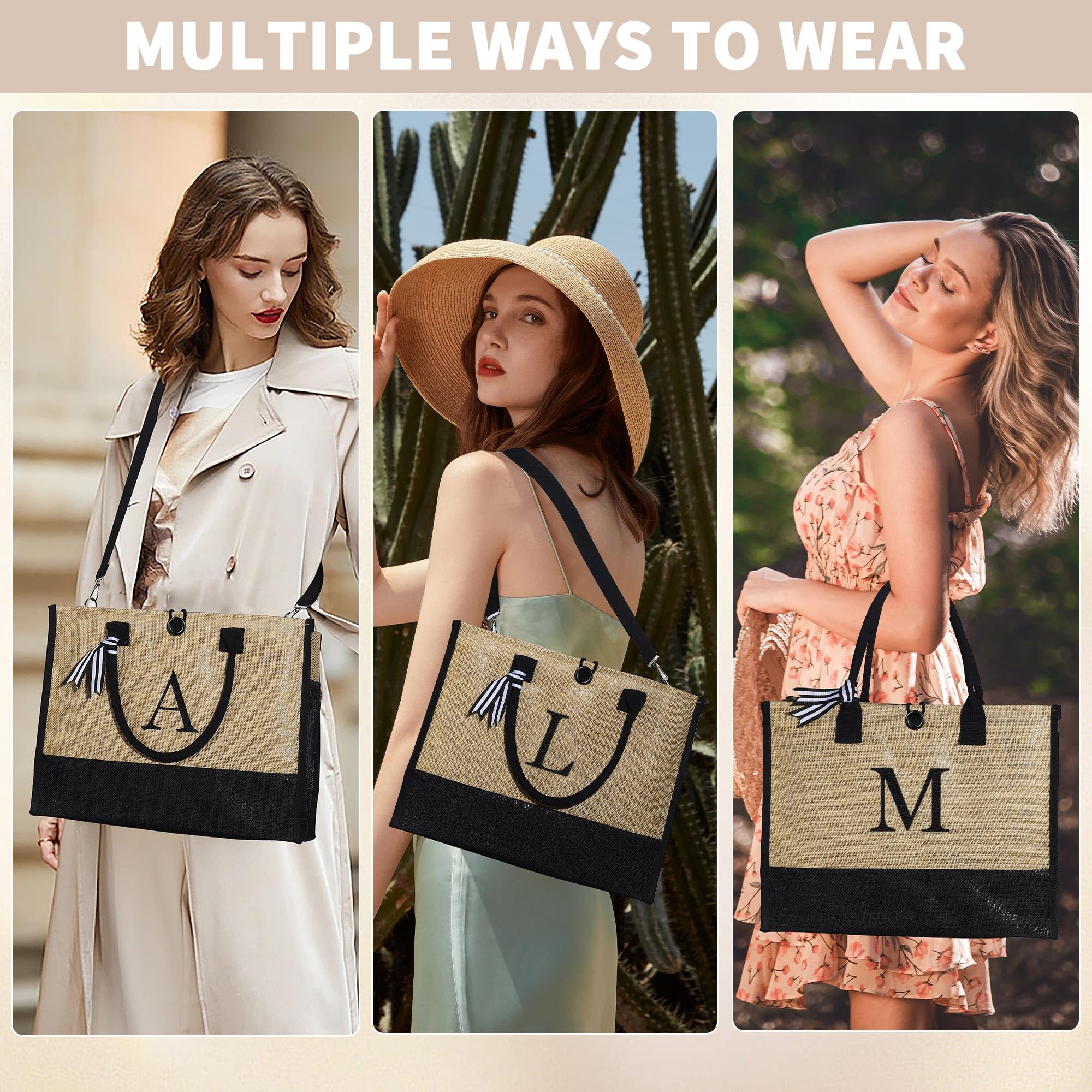 Personalized Initial Beach Tote Bag & Makeup Set - Perfect Valentine's Day, Birthday Gifts for Women, Mom & Friends | Great for Beach Trips, Travel & Everyday Use
