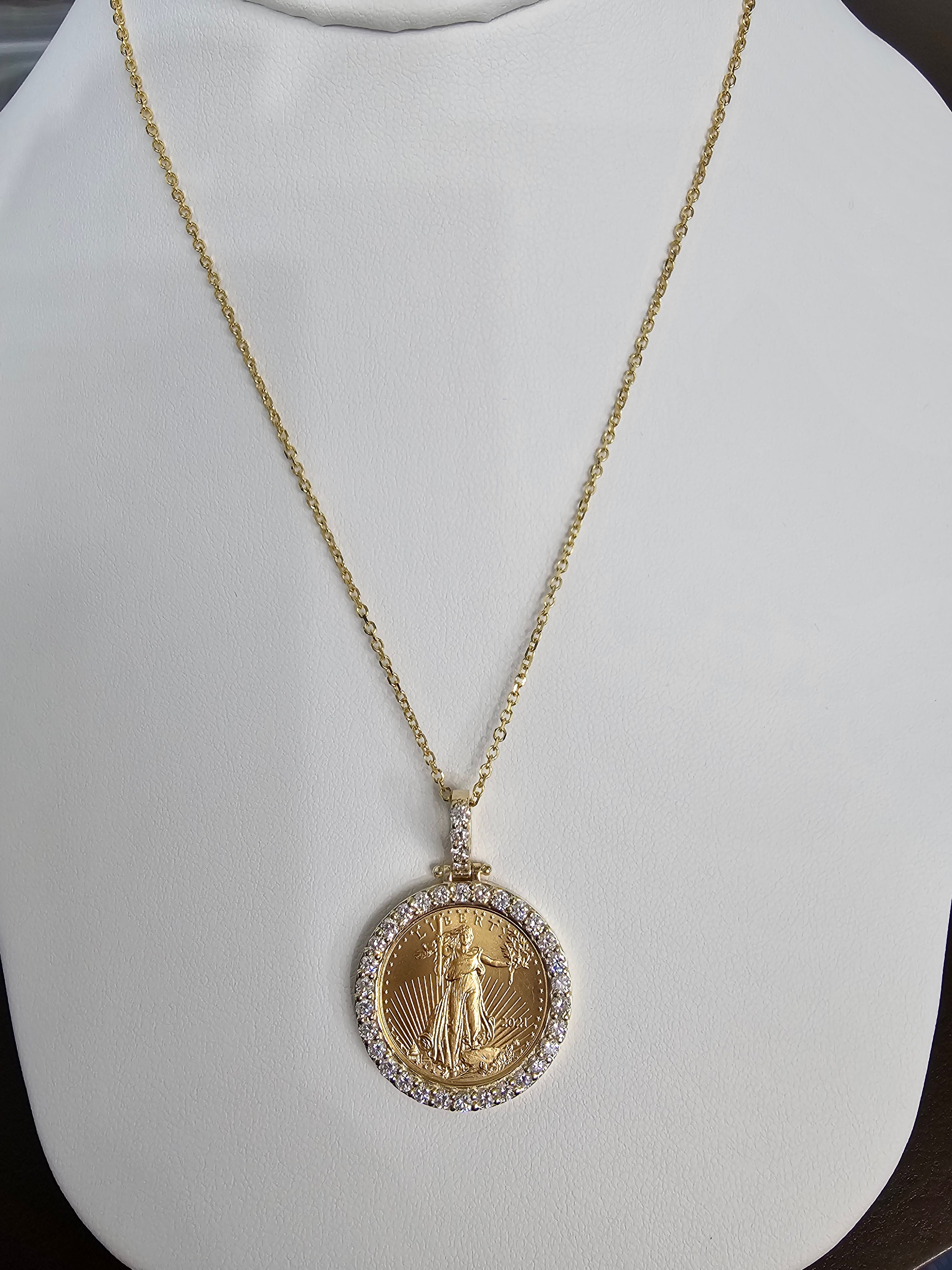 1/4OZ Lady Liberty Diamond Halo Necklace - 14K Gold Pendant for Women, Elegant Jewelry Gift for Anniversary & Valentine's Day | Perfect for Parties, Weddings & Special Occasions