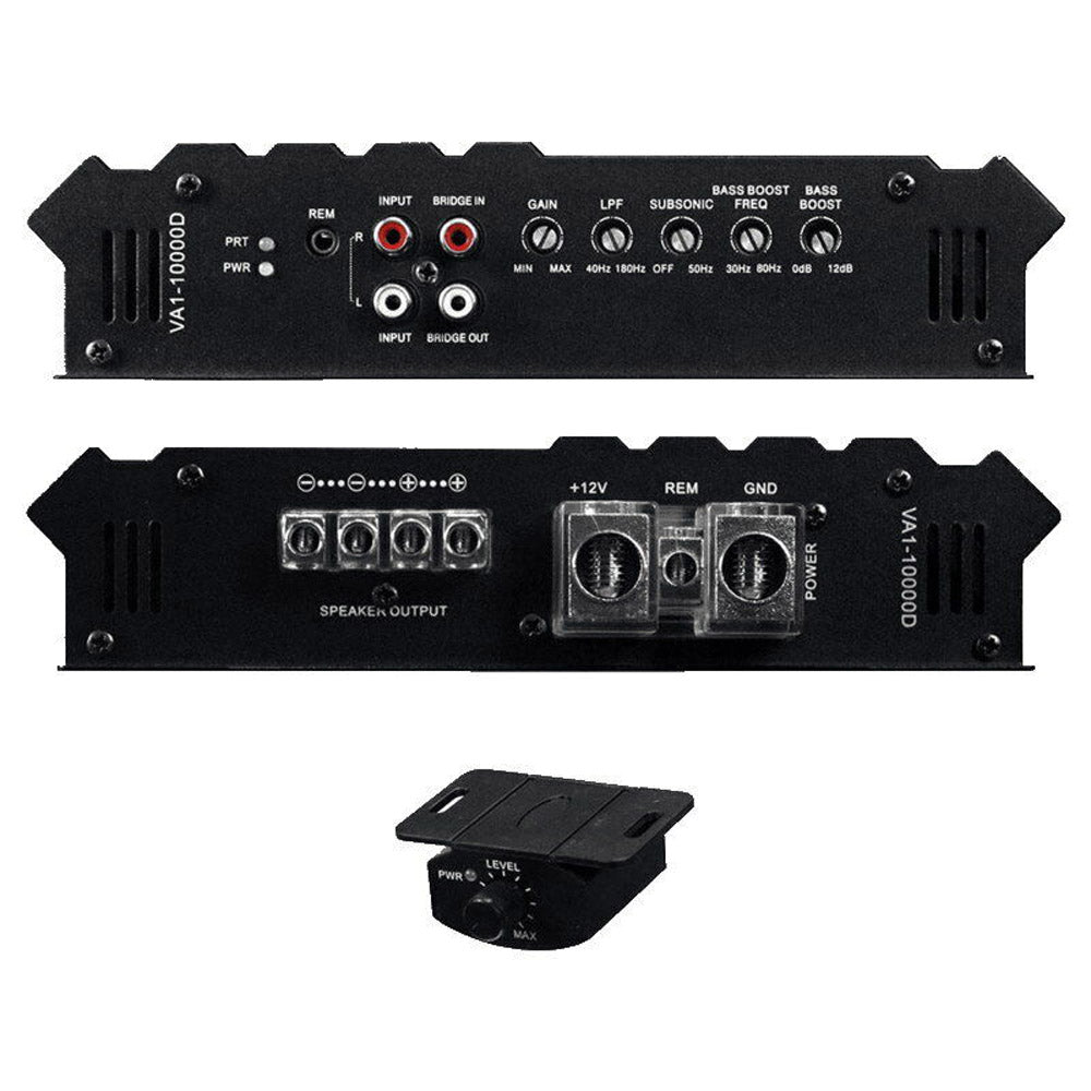 Power Acoustik VA1 10000D 10000W Mono Block Class D Car Amplifier with Bass Remote - High Power Audio System for Car, Truck & SUV Stereo Upgrade