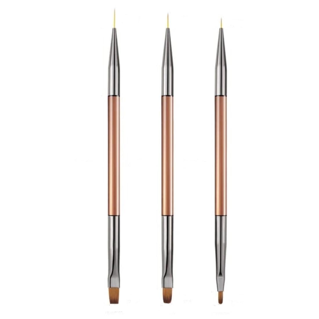 Raj Double Ended 3-Piece Gel Nail Art Brush Set with #0 Liner Brush - Perfect for Acrylic, Gel Polish & Nail Art Designs